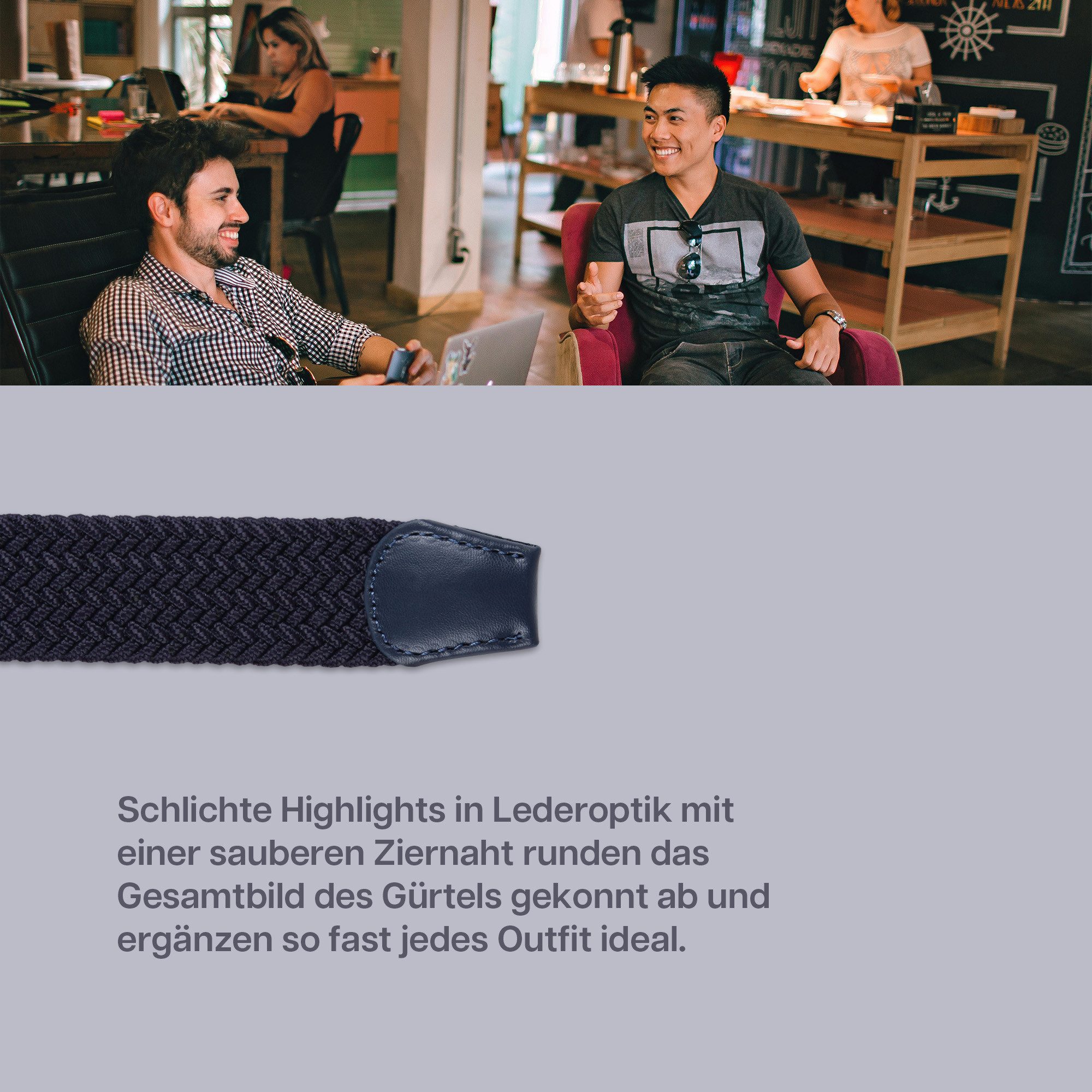 hemmy Fashion Stretchgürtel geflochten aus Stoff (1-St) 16 verschiedene Farben/Designs, 3 Größen, ohne Löcher, stufenlos