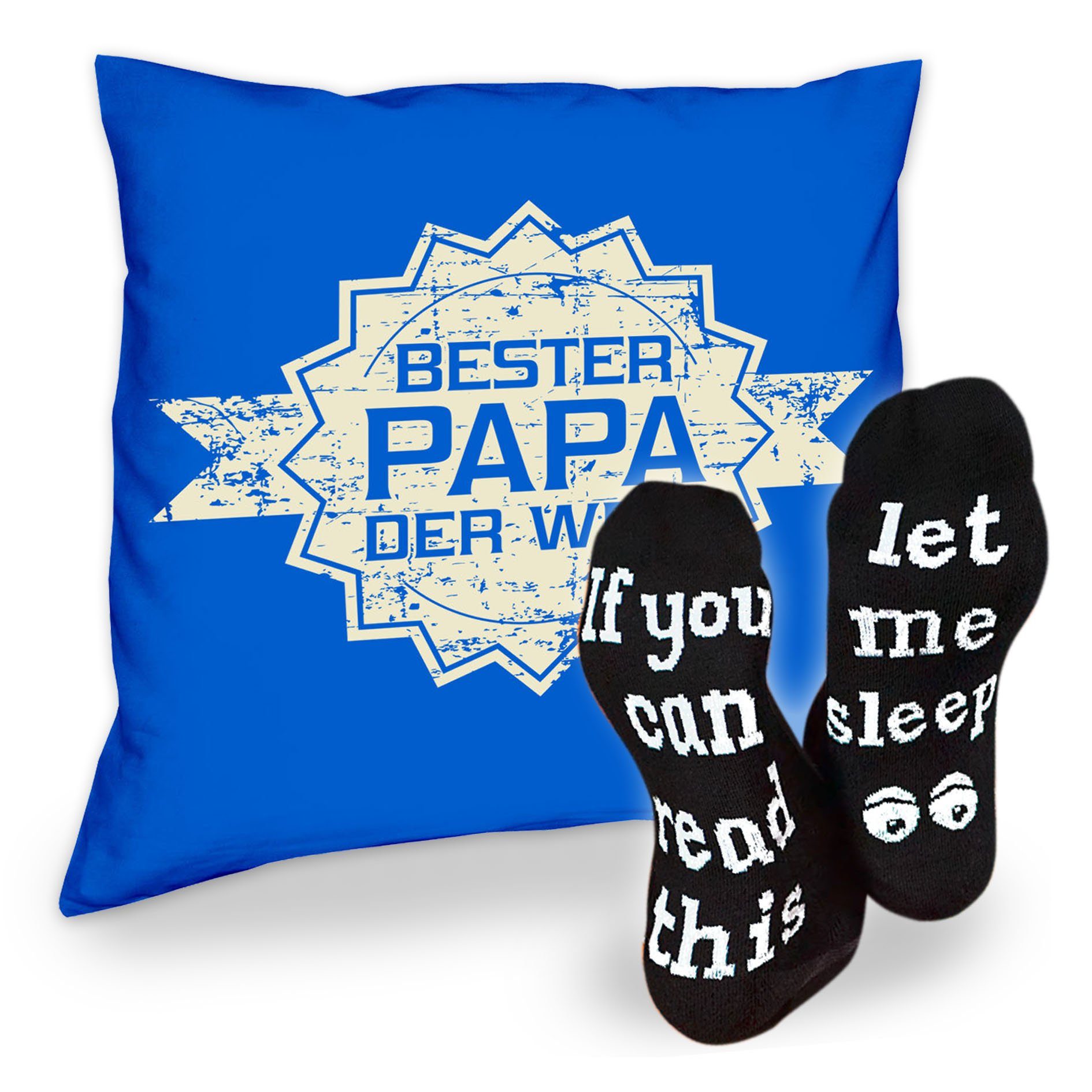 Welt Bester Sleep, Papa & Stern Soreso® Vatertagsgeschenk Kissen Papa royal-blau Männer Sprüche Dekokissen Socken der