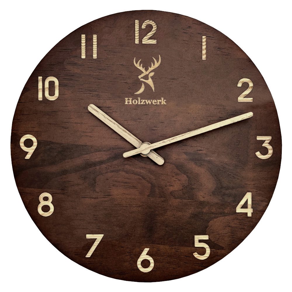 Holzwerk Wanduhr Designer Loft Quarzwanduhr aus Holz (Nahezu lautloses Uhrw günstig online kaufen