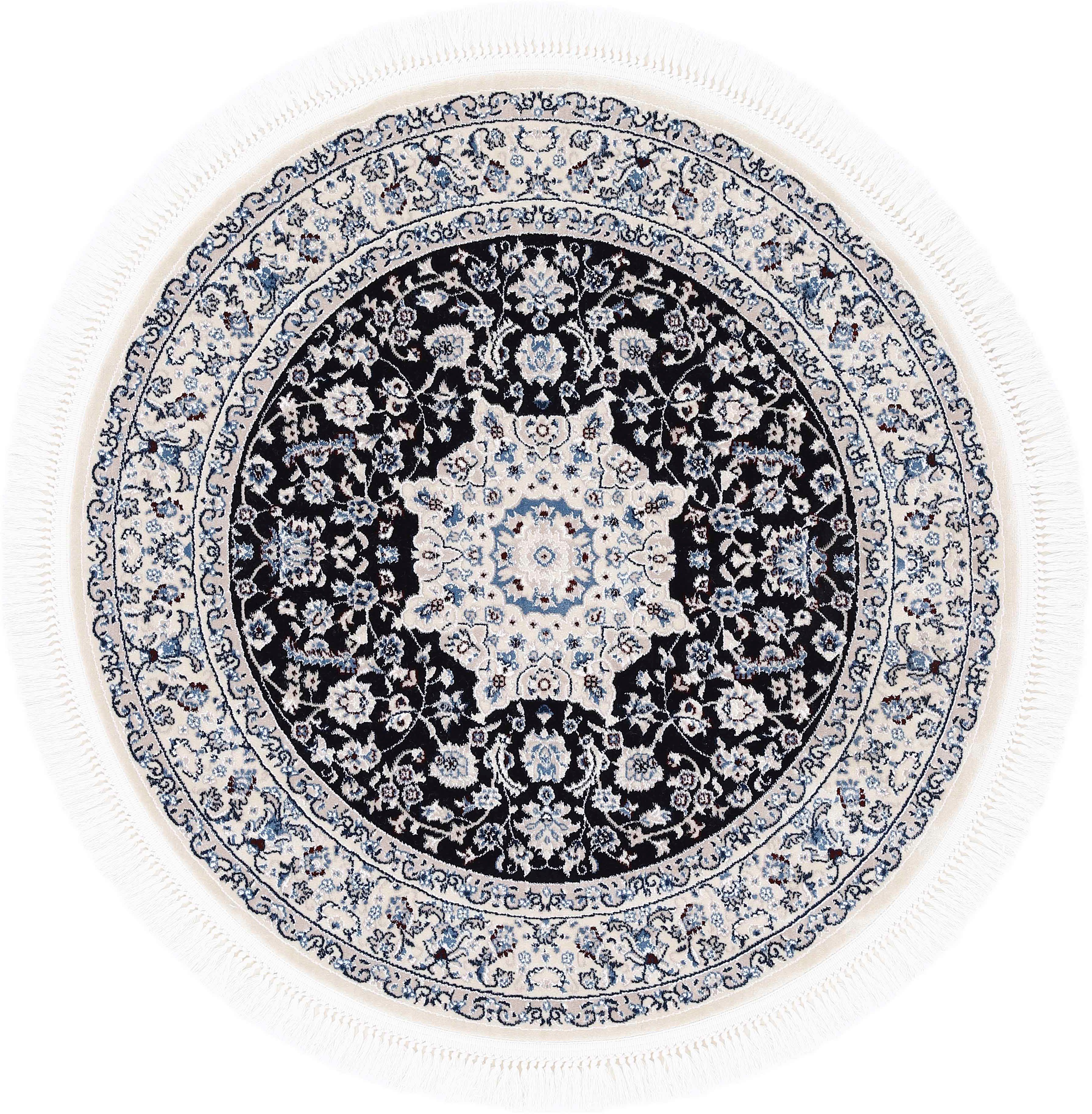 Teppich Nain Diane, carpetfine, rund, Höhe: 8 mm, Kurzflorteppich, Orient Look dunkelblau