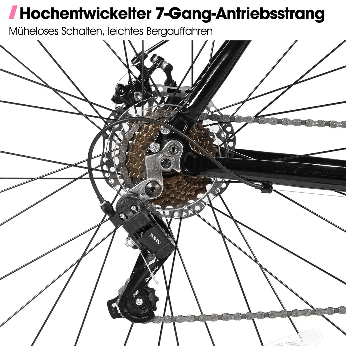 HILAND Cityrad 700C Herren Damen Student Aluminiumlegierung Pendler Stadtfahrrad, 7-Gang, mit Schutzblechen, Gepäckträger, Mechanische Scheibenbremse