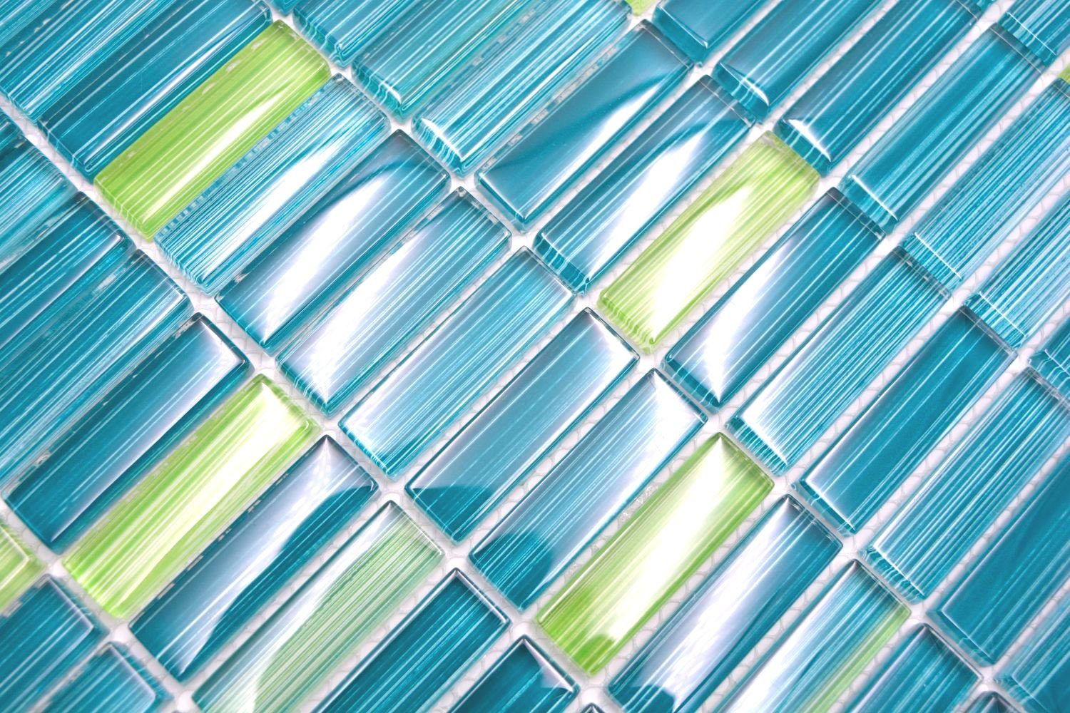 Mosaikfliese Stäbchen grün Glasmosaik Flaschen Mosani Style Mosaikfliesen türkis