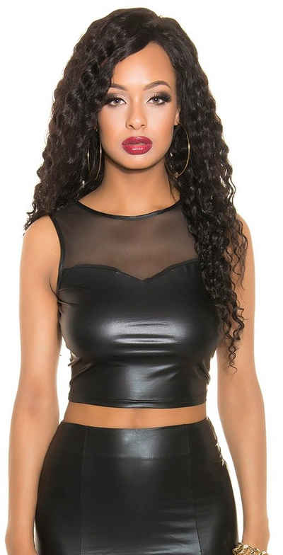 Koucla Crop-Top Wetlook Tanktop mit Mesheinsatz, Shirt ärmellos