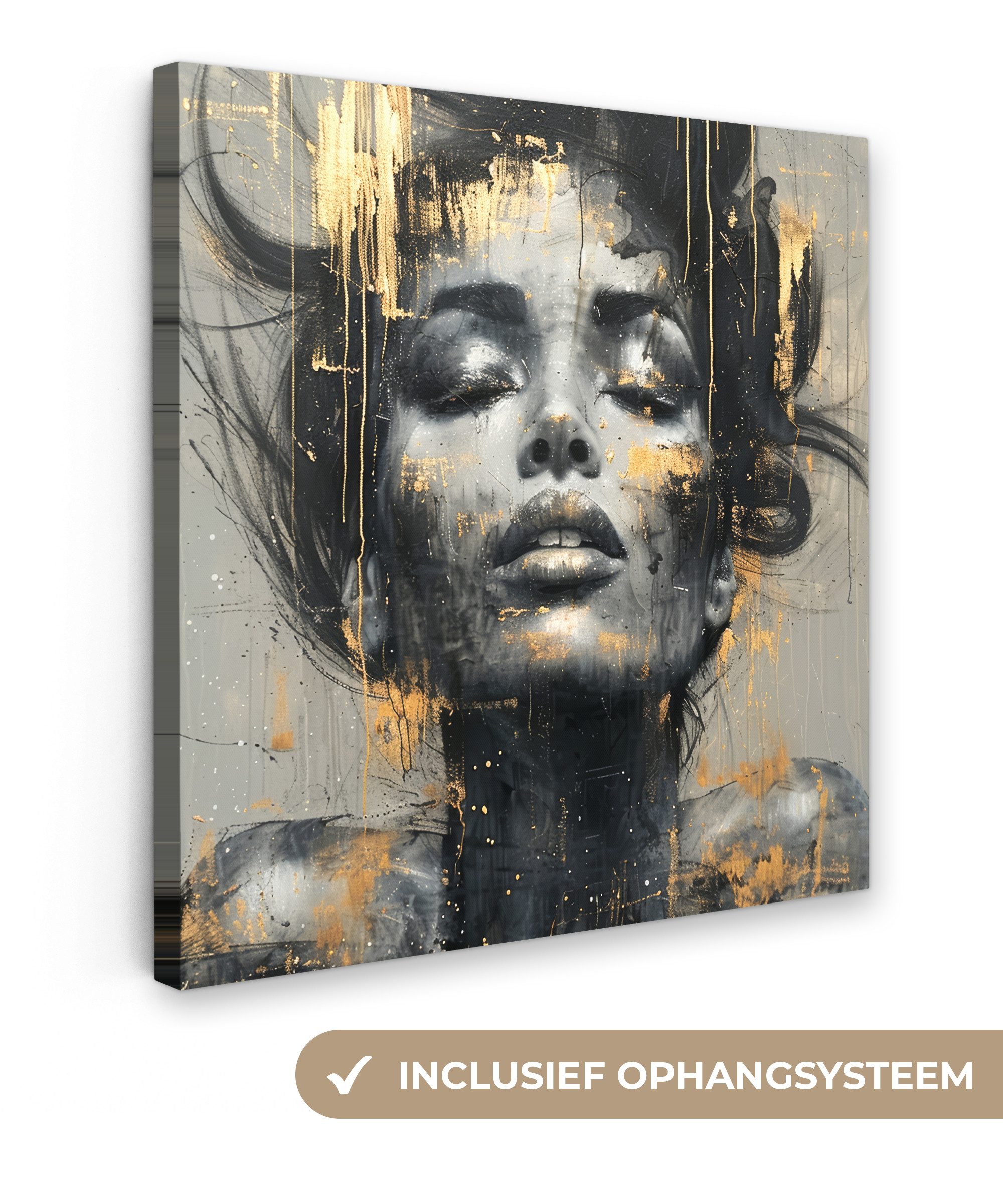 OneMillionCanvasses® Leinwandbild Frau - Kunst - Gold - Abstrakt - Glamour, Fotodruck (1 St), Wandbild, Deko Schlafzimmer Wohnzimmer Flur 20x20 cm