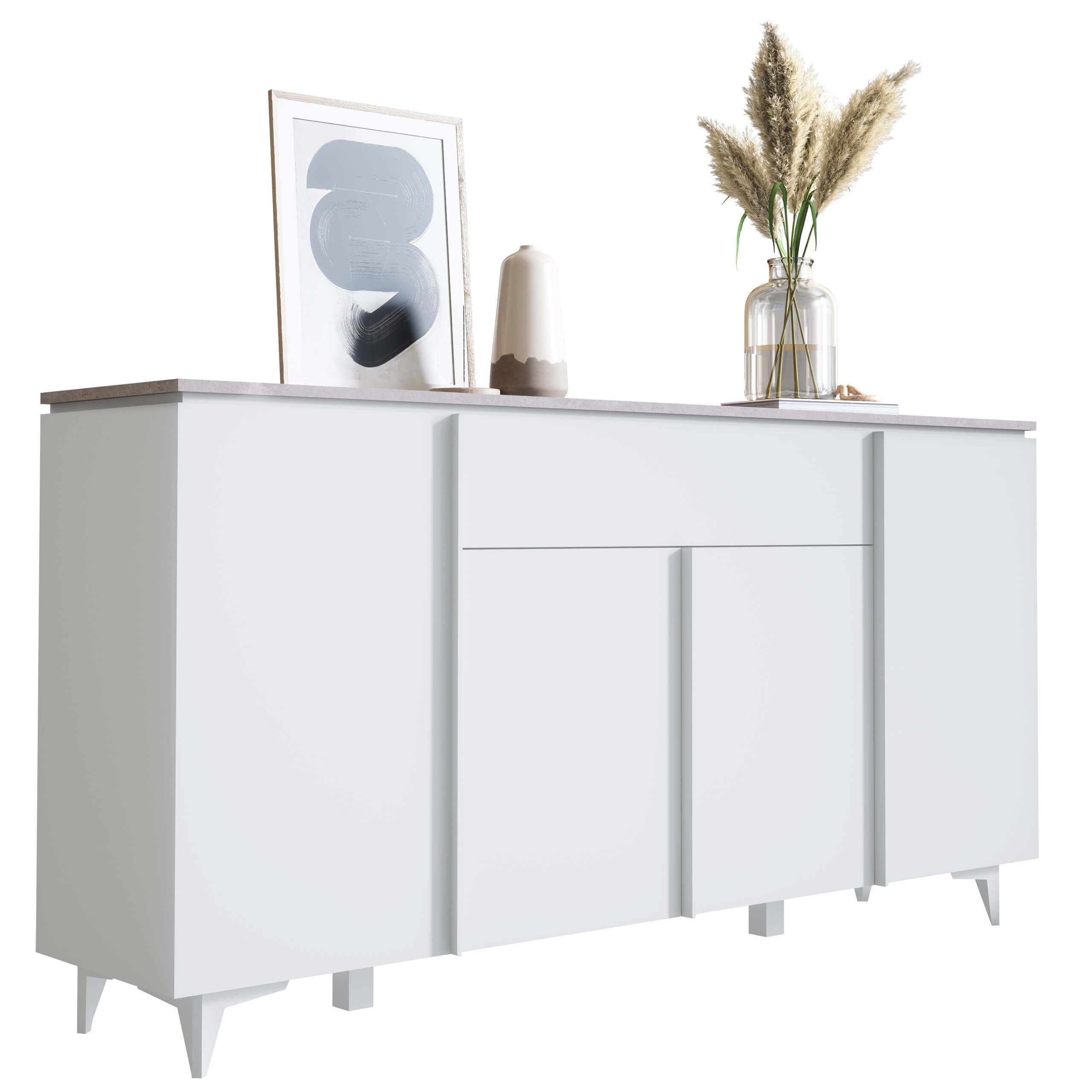 Newroom Sideboard Weiß 177 cm, Weiß Kommode Modern Minimalitisch Modern Highboard Anrichte Wohnzi...