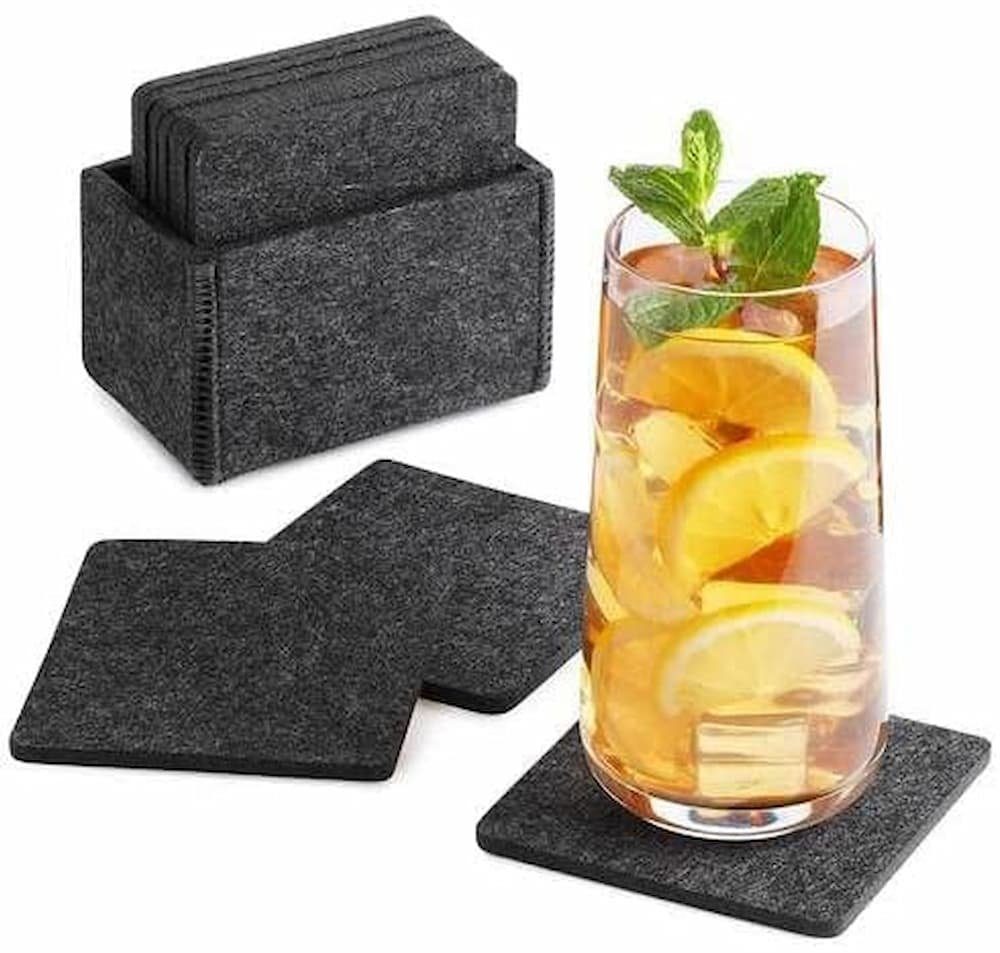 Loco Bird Getränkeuntersetzer 10er Set inkl. Box eckig aus Filz, Zubehör für Getränke, Tassen, Bar, Glas, Design Glasuntersetzer, Premium Tischuntersetzer Filzuntersetzer