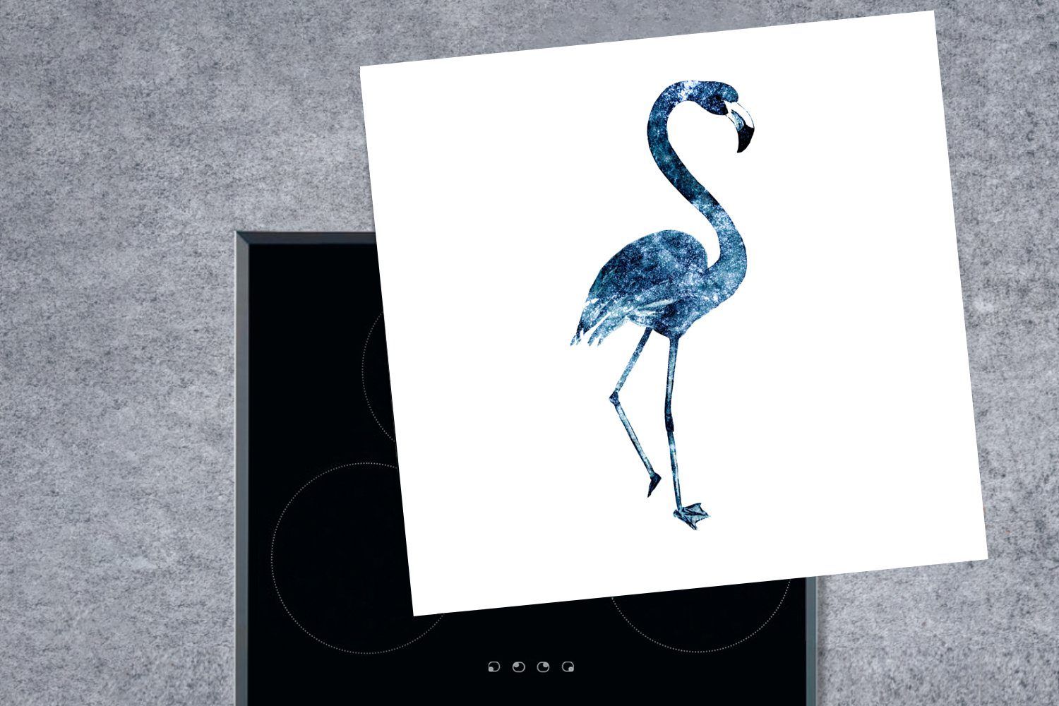 MuchoWow Herdblende-/Abdeckplatte Flamingo - Federn Arbeitsplatte Blau, tlg), 78x78 Ceranfeldabdeckung, (1 Vinyl, für - cm, küche