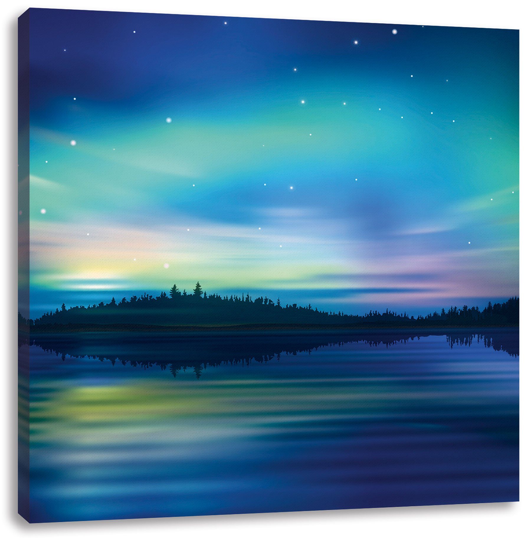 Leinwandbild Finnische Zackenaufhänger Pixxprint bespannt, Polarlichter, (1 inkl. fertig Leinwandbild St), Finnische Polarlichter