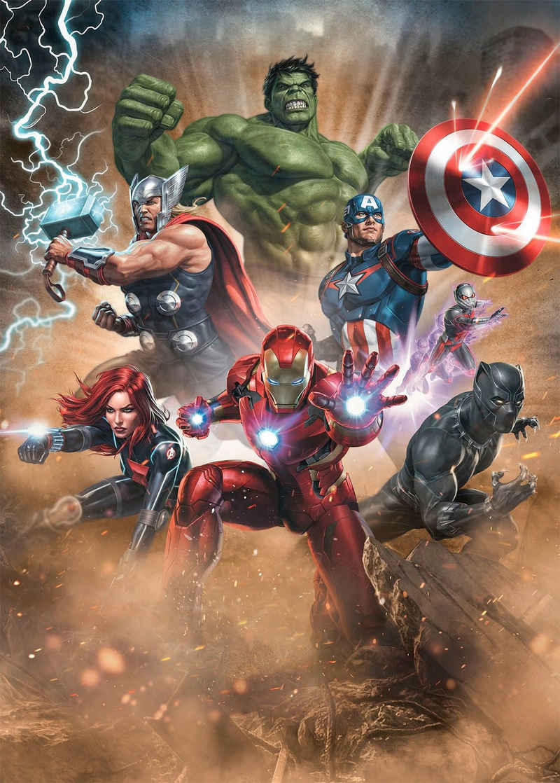 Komar Fototapete Avengers Superpower, glatt, Comic, Retro, bedruckt, mehrfarbig, 200x280 cm (Breite x Höhe)