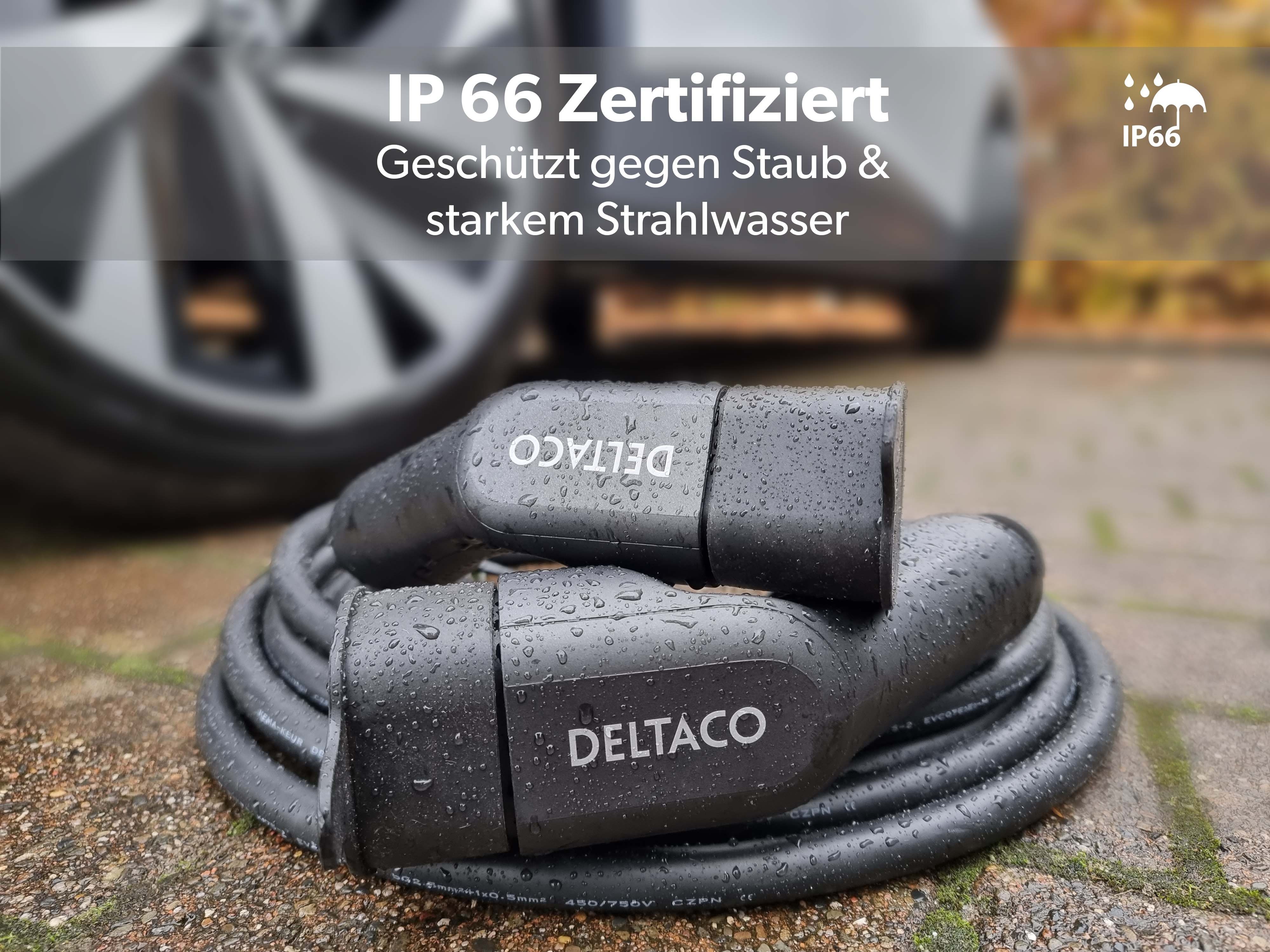 Typ für auf E-Autos, EV-320 DELTACO Hybrid 22kW IP66 cm), 2 Zertifiziert, und 32A 3-phasig, (300 Autoladekabel, 2 Typ