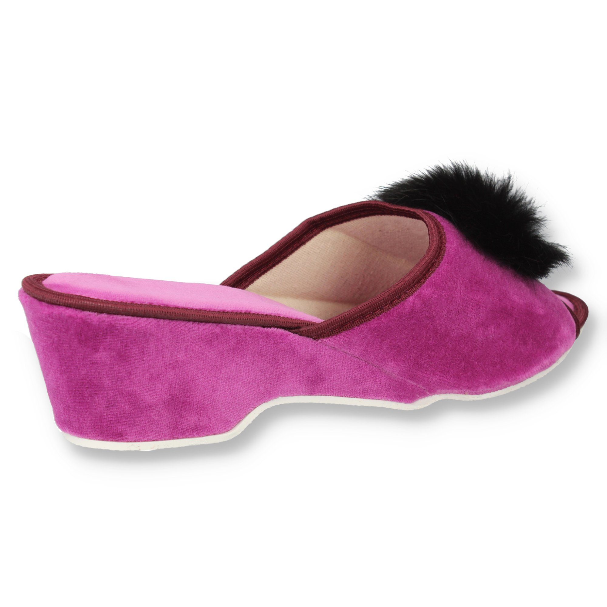 filsko Latina Elegante Samt Pantoffeln für Damen mit Puschel Hausschuh