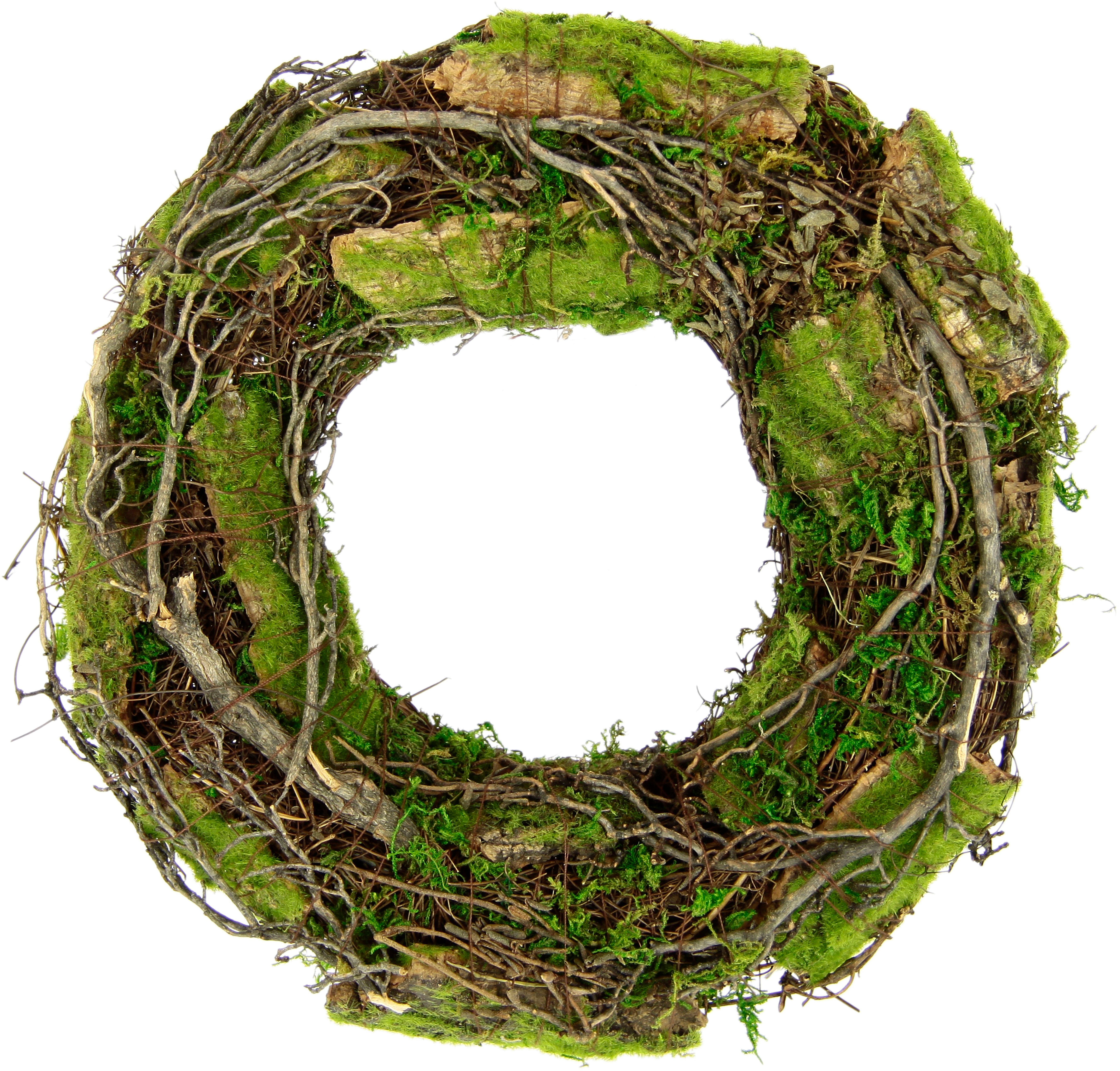 Kunstkranz Kranz aus Moos und Rattan Weidenkranz Blumenkranz Dekokranz, I.GE.A., Höhe 26 cm, Landhaus Kränze Rohling Tischdeko