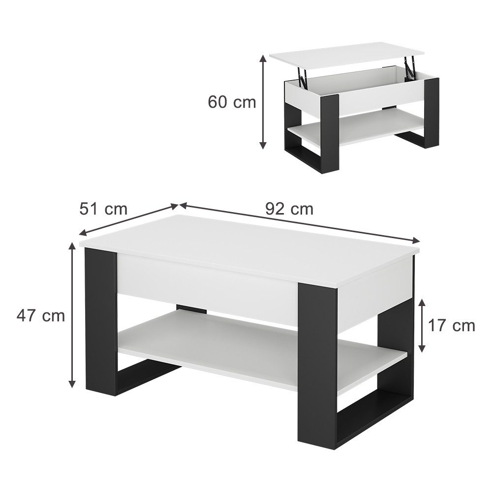 Vicco Couchtisch Lifto, Weiß/Anthrazit, 92 x günstig online kaufen