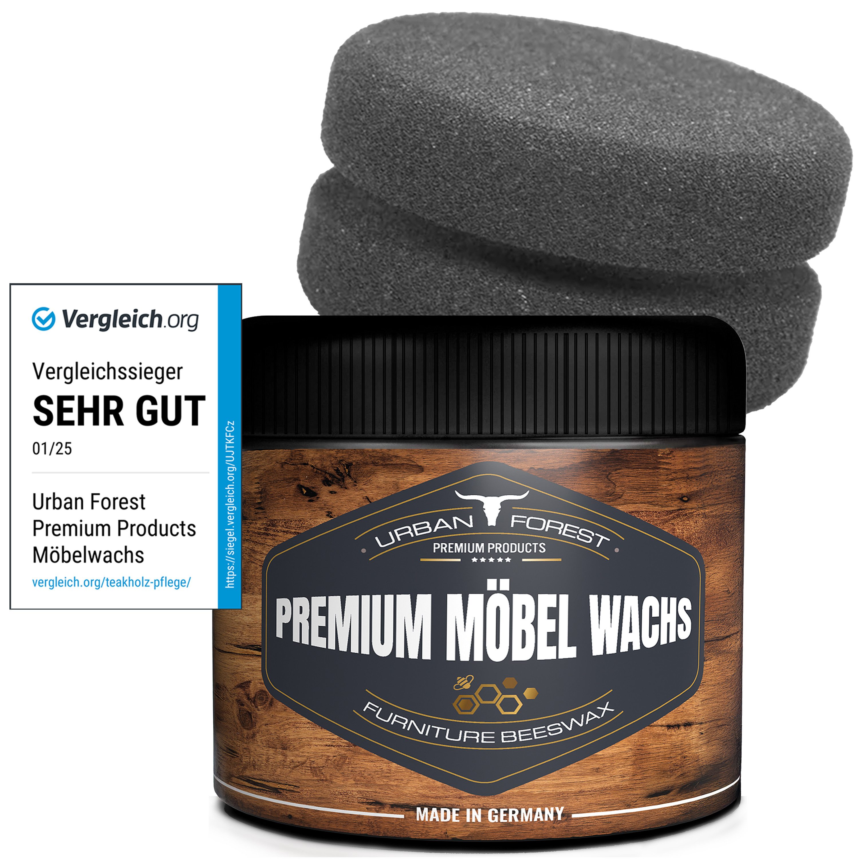 URBAN FOREST Möbelwachs für innen und außen von URBAN FOREST 250ml + Schwamm Holzpflegeöl (2 St)