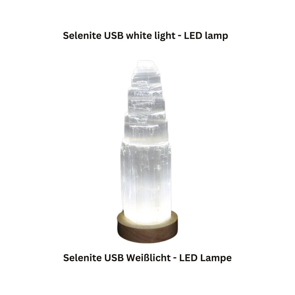 Heimtex LED Nachttischlampe Selenite USB Kristall Weiß LED Lampe integriert, tischleuchte Tischlampe, Weiß, Turm LED Lampe fest lampe