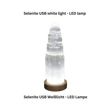 Landster LED Nachttischlampe Selenite USB Lampe Turm lampe tischleuchte Kristall Lampe Tischlampe, LED fest integriert, LED Weiß, Weiß