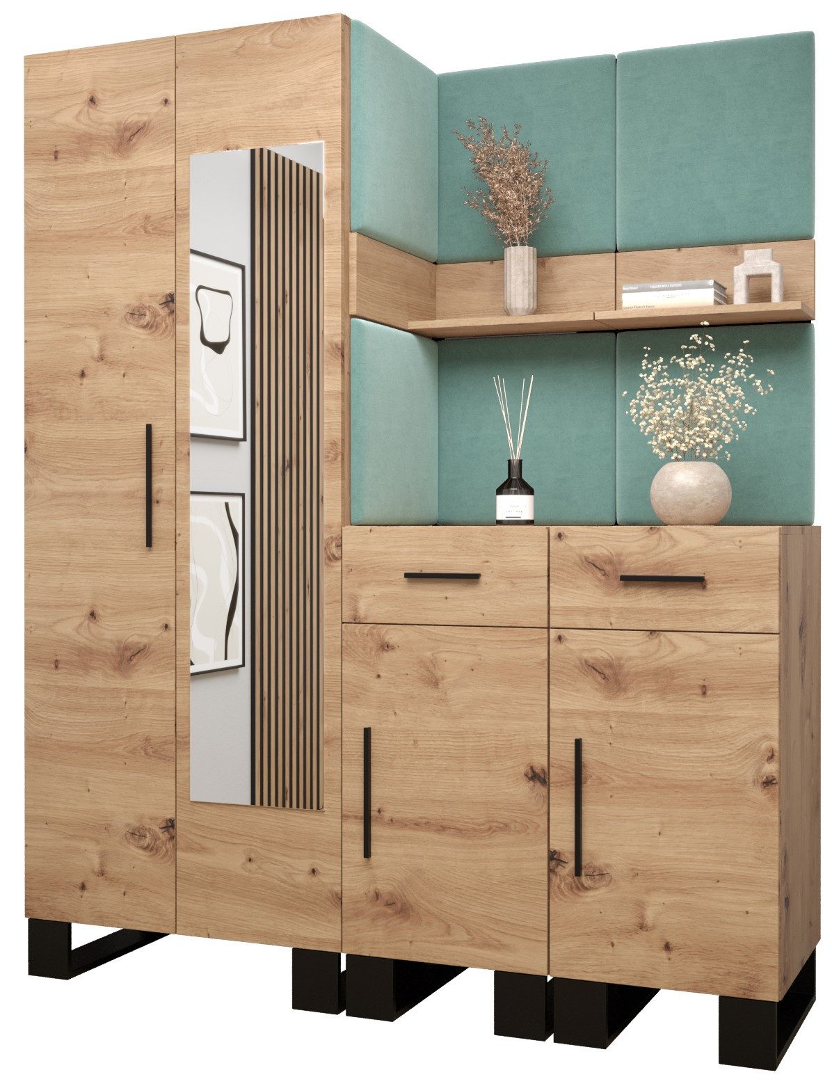 ABIKS MÖBEL Шафи-Set ARTIN Set 15 Garderobe mit gepolsterten Paneelen, Industriell Design