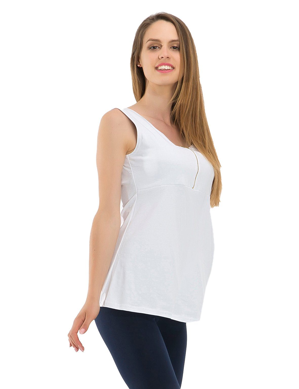 Umstandsshirt Umstand Shirt Ärmellos Top Tank Tanktop Bluse Reißverschluss