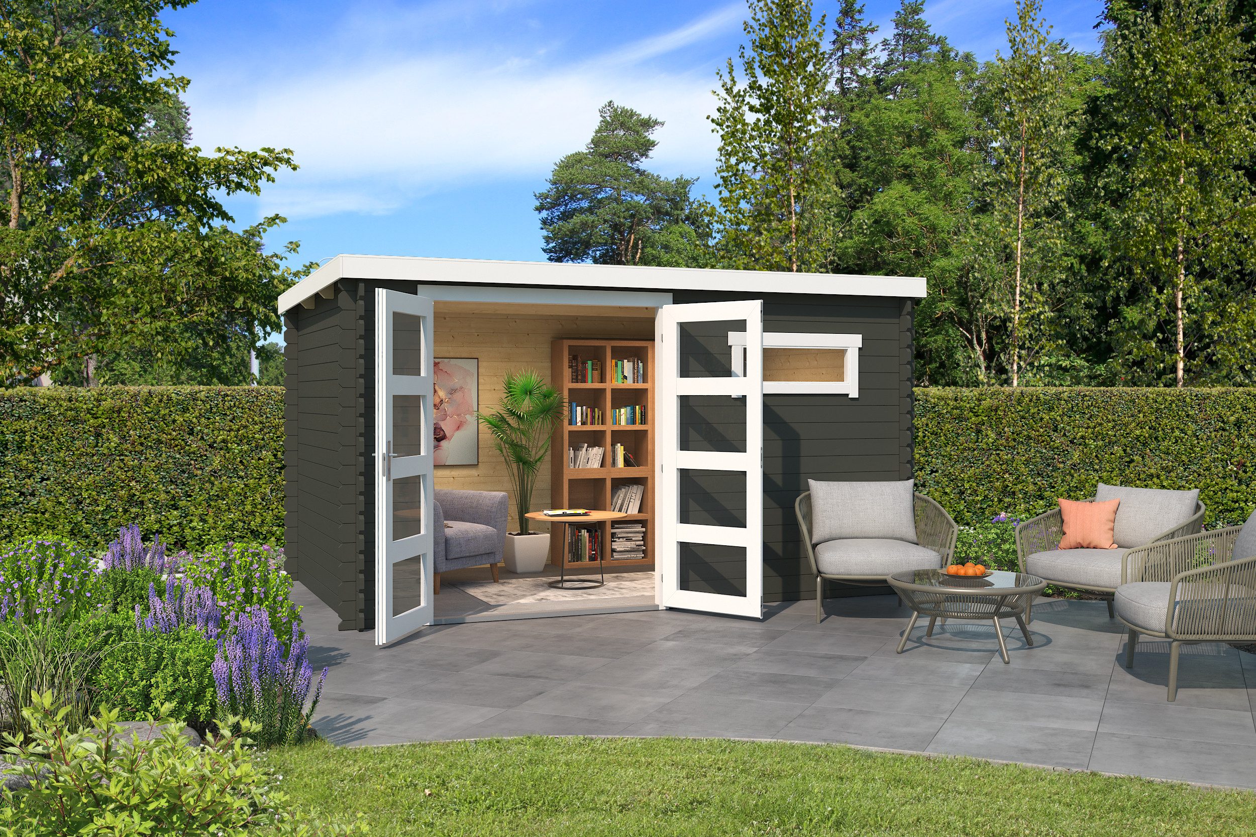 Nordic Holz Gartenhaus Augusta, BxT: 400x254,9 cm, (Doppeltür mit acht Lichtausschnitten)