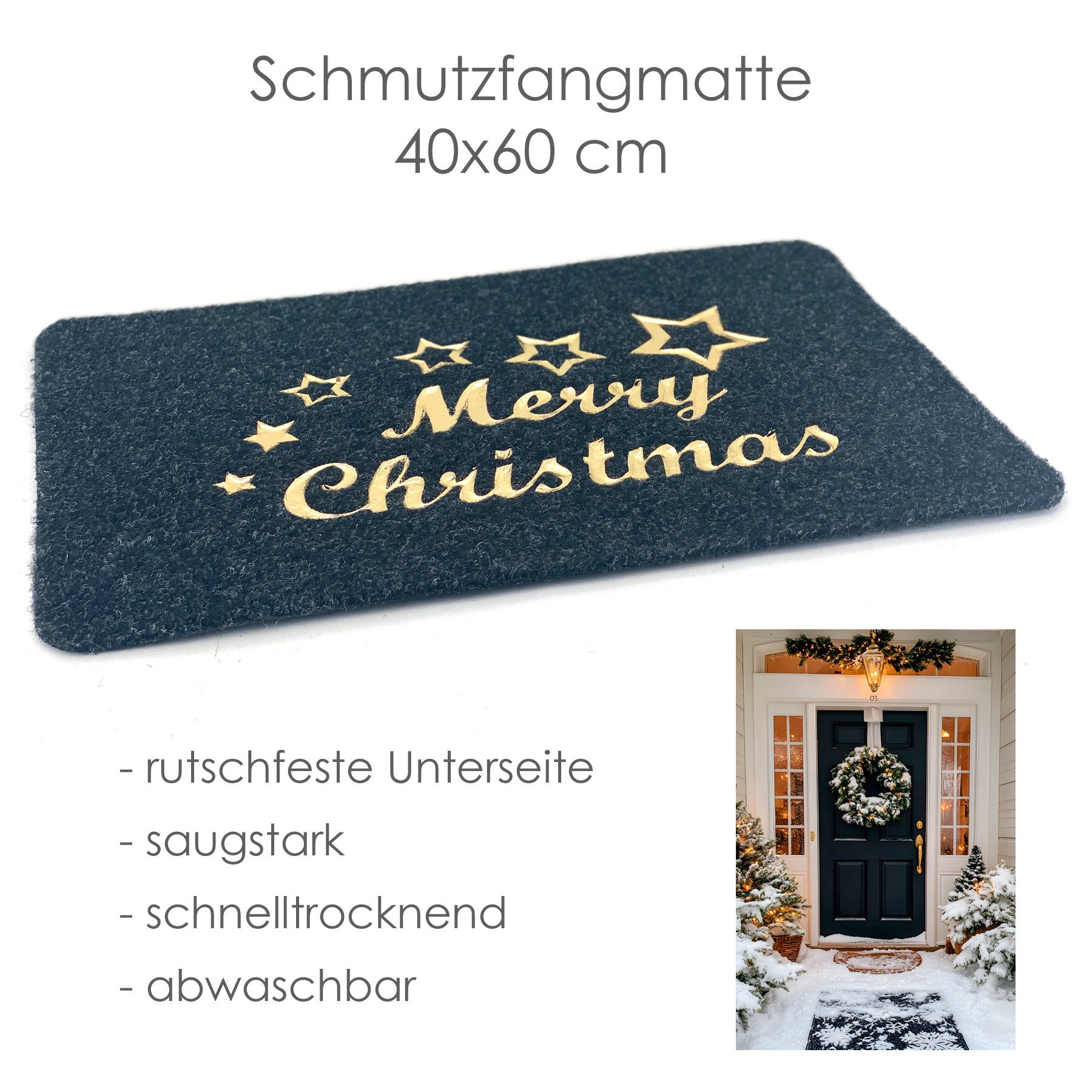 heimtexland Fußmatte Schmutzfangmatte Merry Christmas Fußabstreifer, rechteckig, Höhe: 40 mm, Schmutzmatte I Teppich rutschfest I Weihnachten I Deko