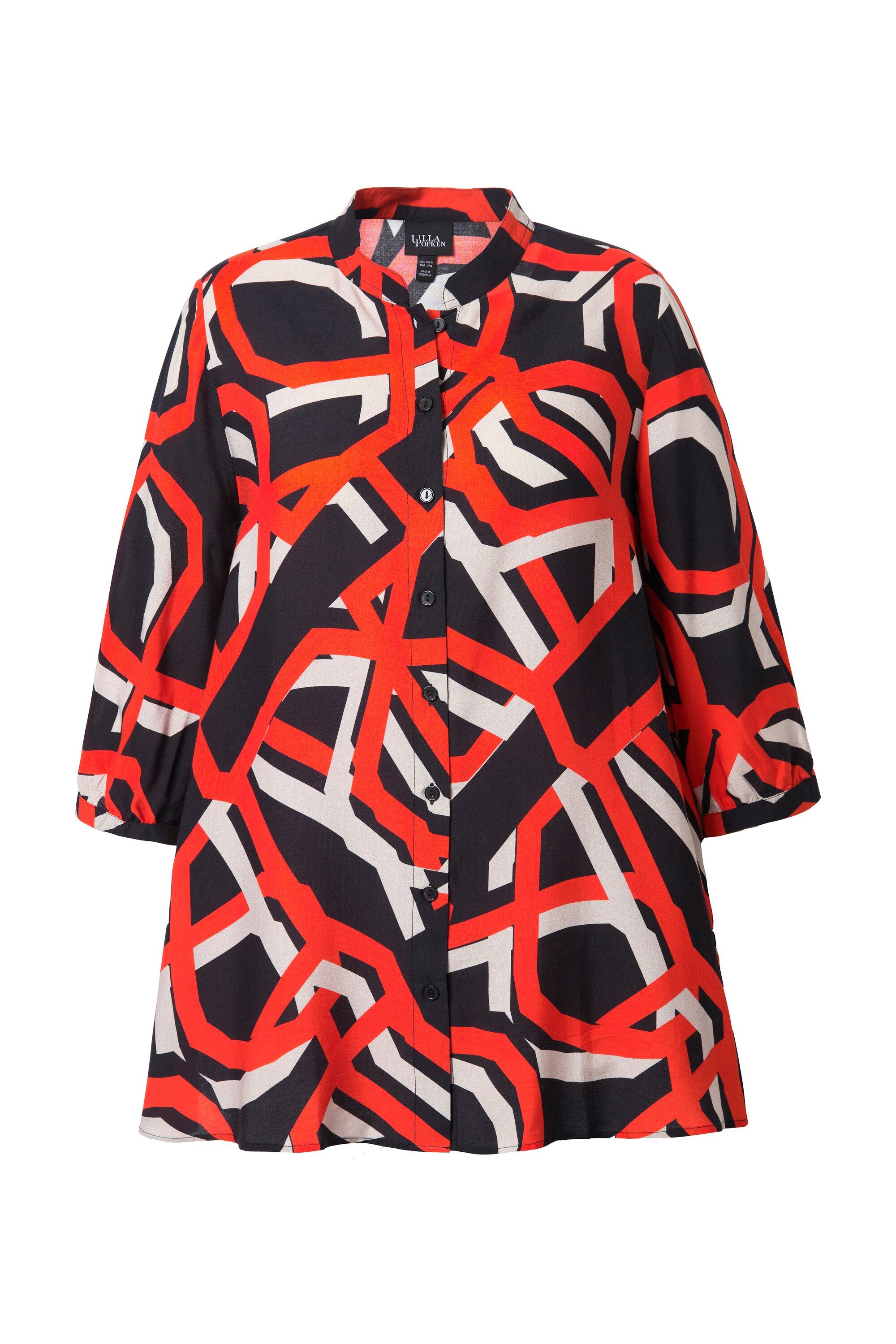 Ulla Popken Longbluse Chiffonbluse A-Linie Stehkragen 3/4-Arm günstig online kaufen