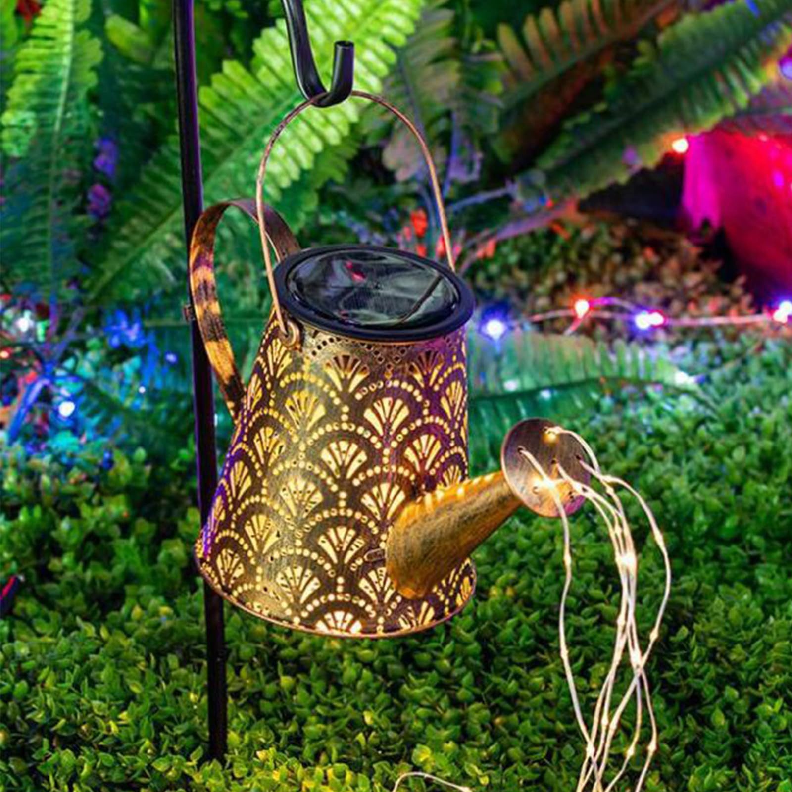 LQWELL LED Solarleuchte Solar Gießkanne mit Wasserfall Lichterkette Lampe, Jahrgang Solar Lanterne Garten Lampe, Warmweiß, für Hof, Path Rasen, Wege, Terrasse,  – Bild 5 von 5