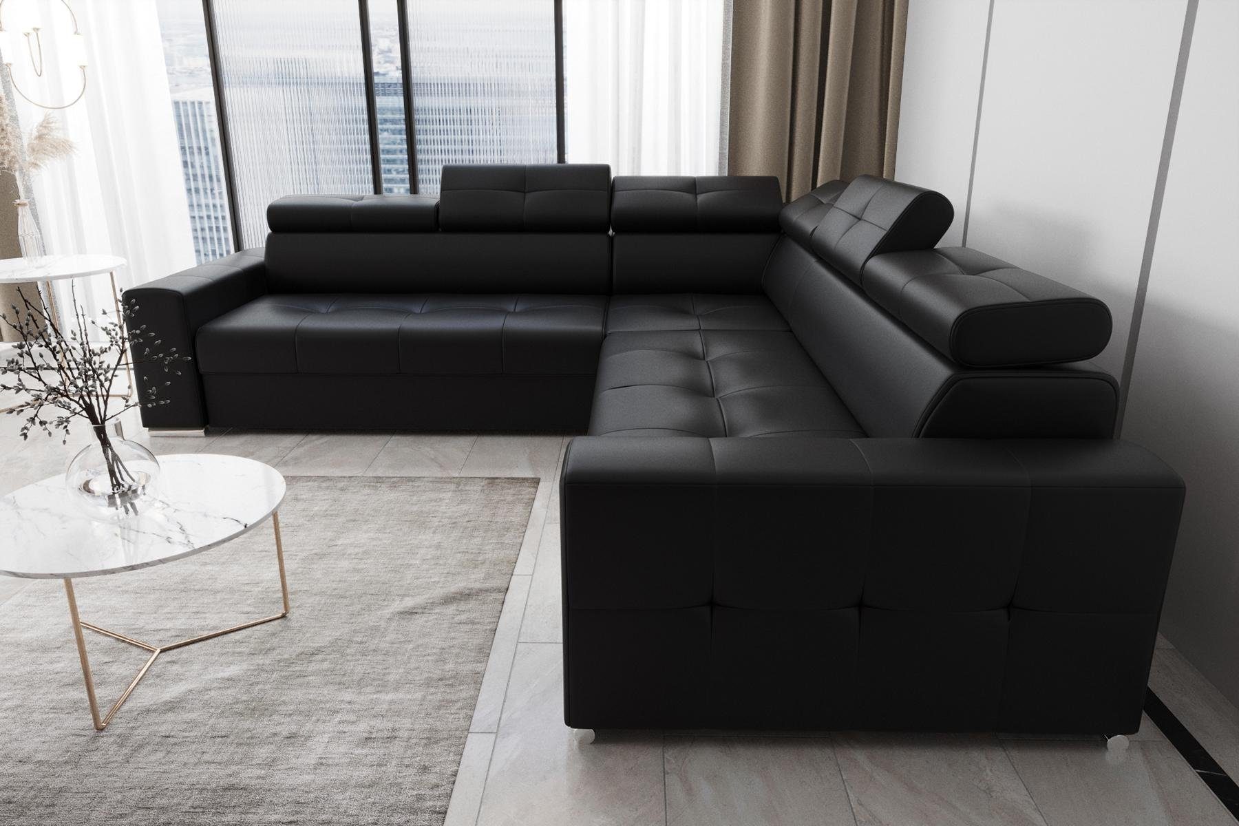Couch, Ecksofa JVmoebel Ecksofa Textil Schwarz in Made Europe Luxus Modern Leder L Form Wohnzimmer