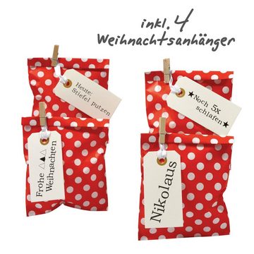 Frau WUNDERVoll Kalender zum Selbstbasteln Adventskalender Bescherung, Papiertueten flach, schwarz Punkt, Ziffern