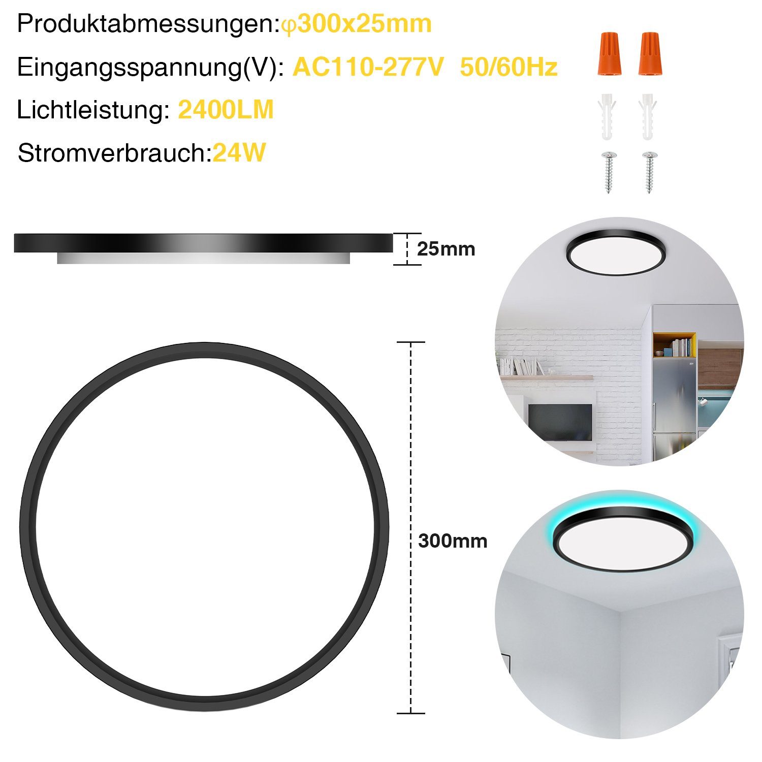 Leuchte BACKLIGHT LED Gimisgu Küchenlampe Deckenleuchte Deckenleuchte Flur Küchen Lampen 24W Weiß