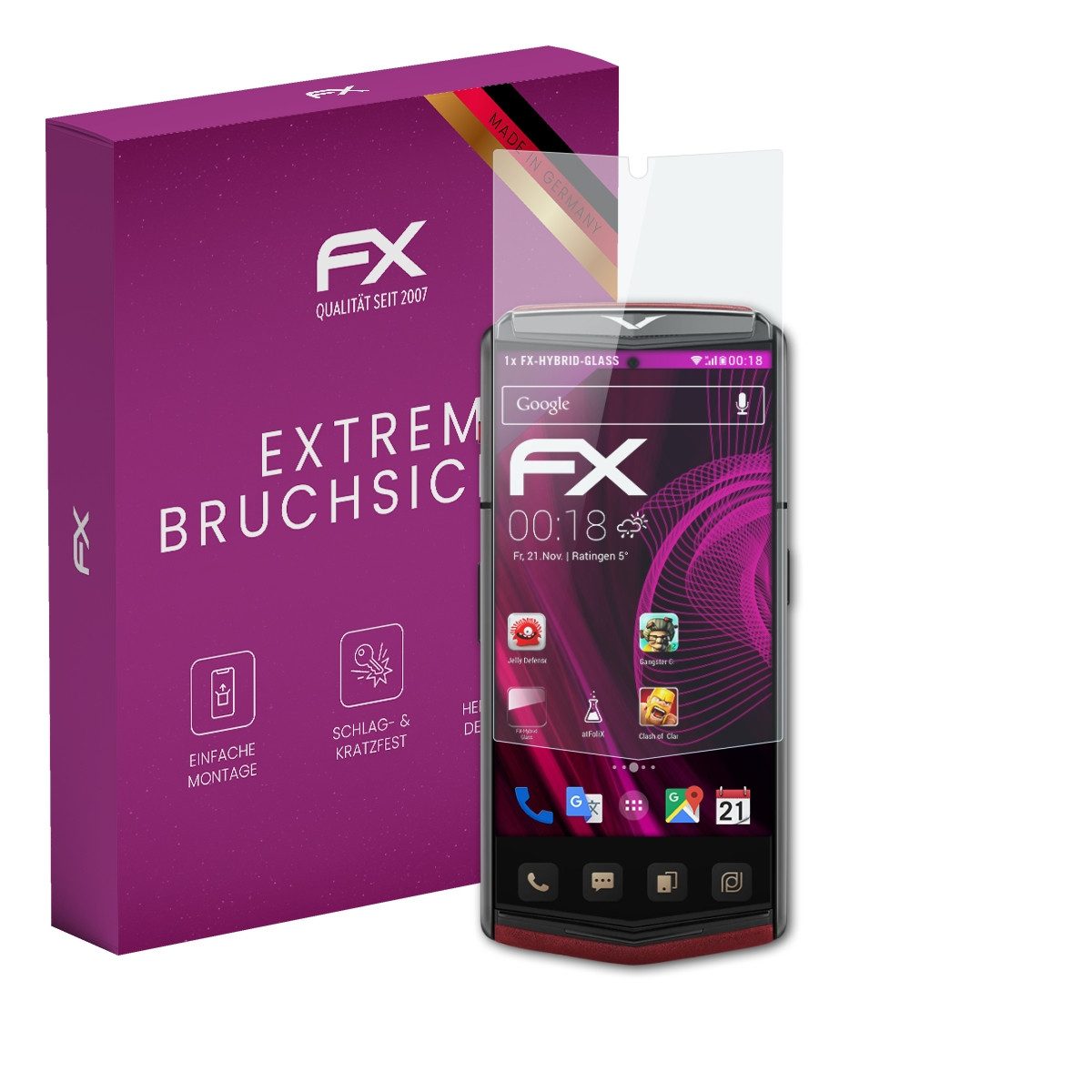 atFoliX Schutzfolie Panzerglasfolie für Vertu Agent Q, Ultradünn und superhart