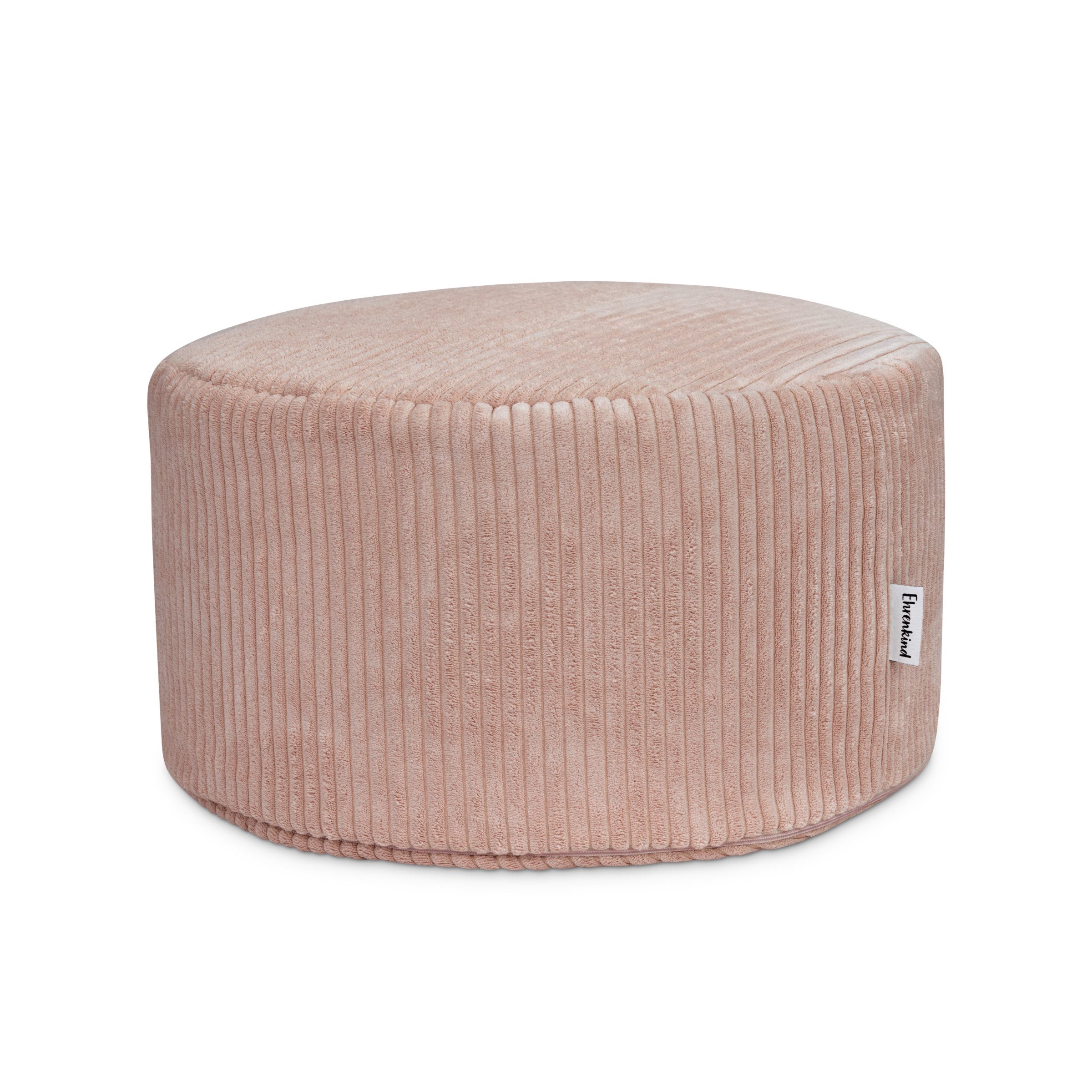Ehrenkind Sitzsack Pouf Cord (Rund Rosé, mit EPS-Füllung, abnehmbarem Bezug und Innensack), Sitzkissen für Kinderzimmer, Bezug bei 30 °C waschbar