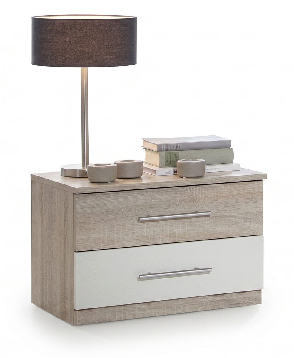 Wimex Nachtkonsole Franziska (2er-Set, mit Schubladen, 2 St., moderne Optik, mit Schubladen), 52x38x40cm Eiche Sägerau / weiß