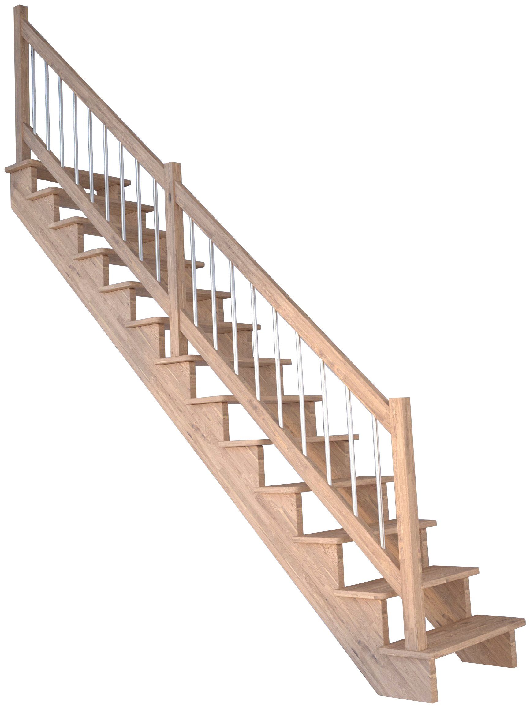 Holz-Edelstahl, bis Starwood 300 für Stufen Wangenteile offen, Systemtreppe Geschosshöhen Lindos, cm, Durchgehende Massivholz