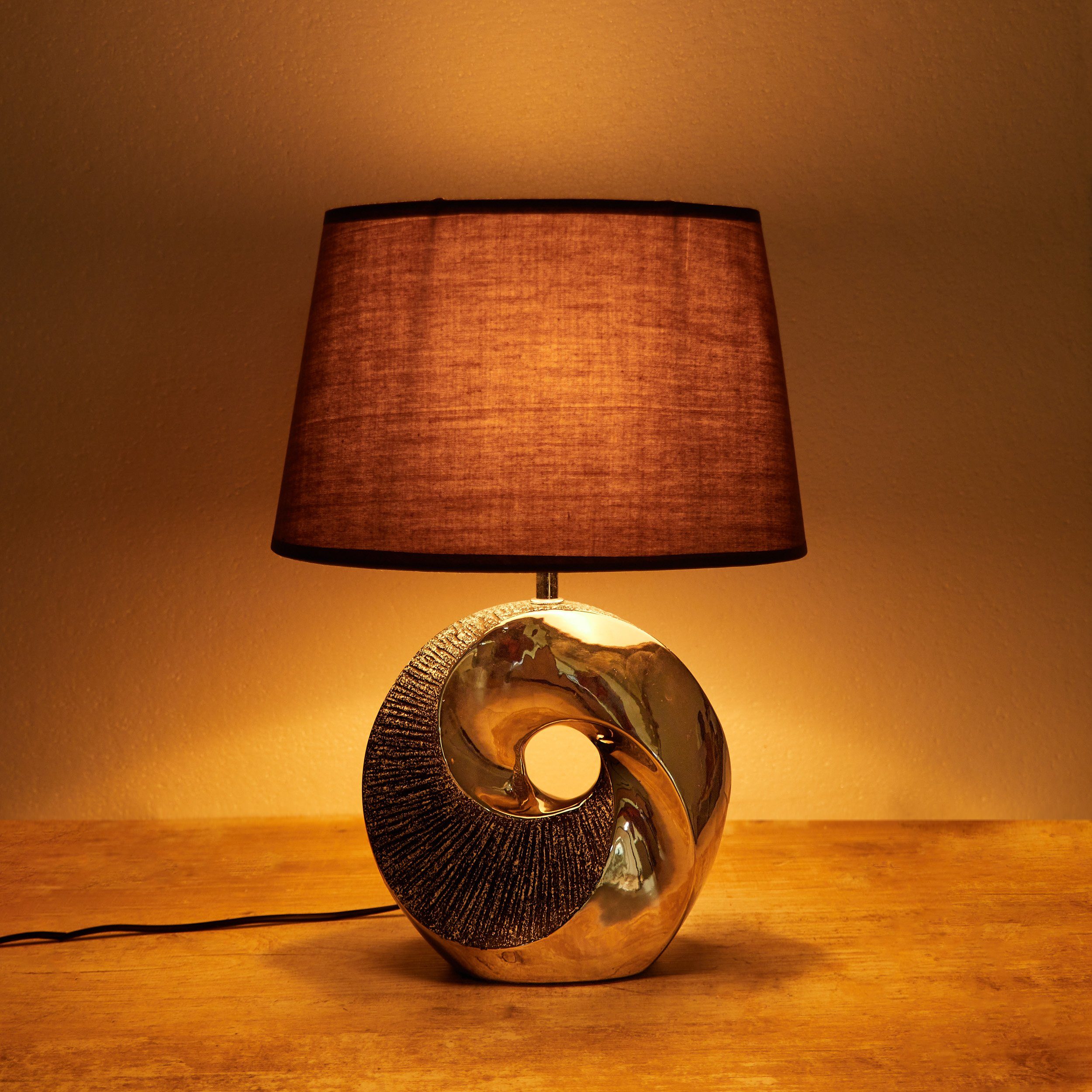BRUBAKER Nachttischlampe Tischlampe Stein Ring Silber, günstig online kaufen