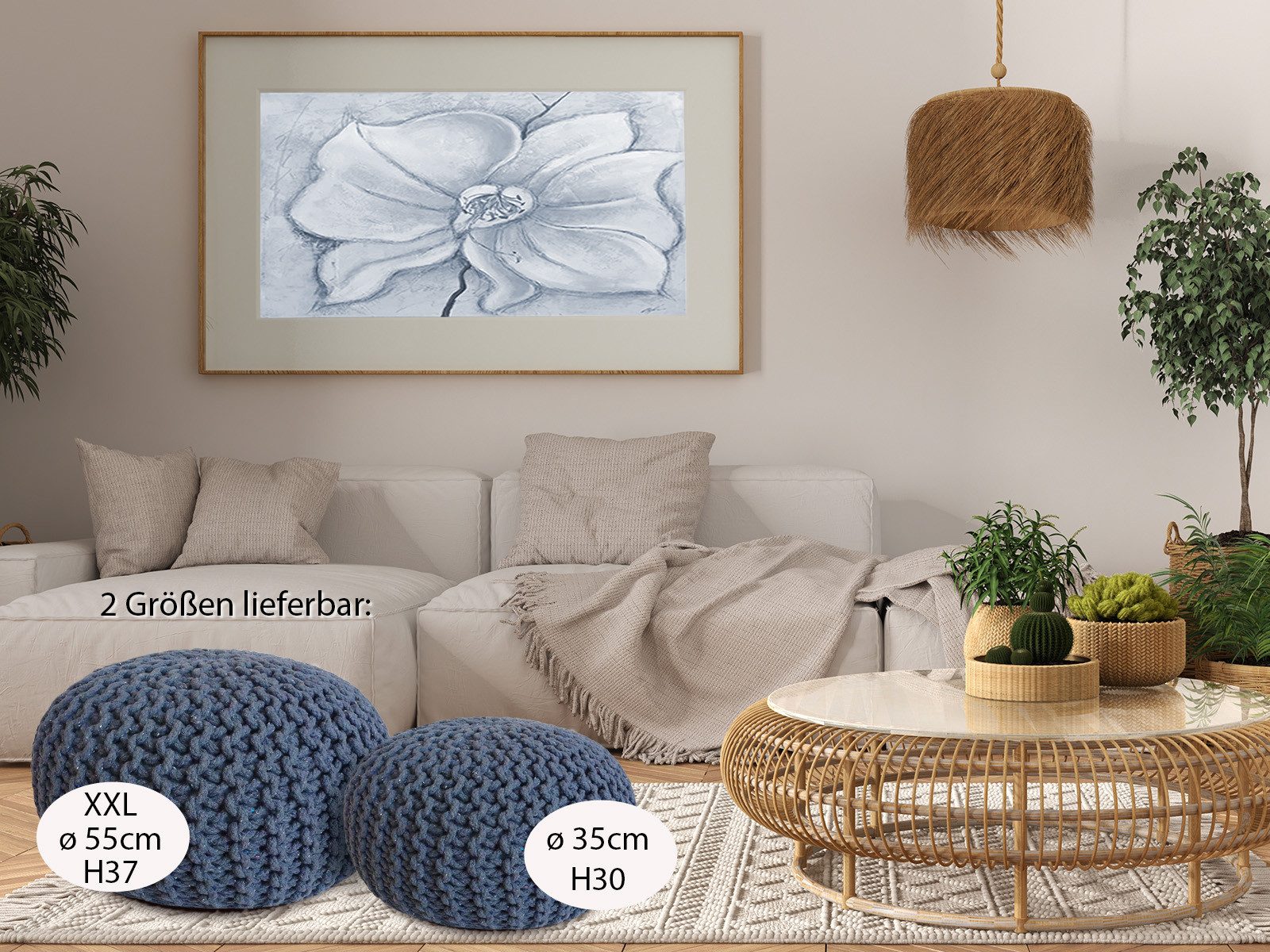 Amagohome Sitzhocker Strickhocker Pouf Ø45 o. 55cm Bodenkissen Sitzpouf XXL Baumwolle recyc