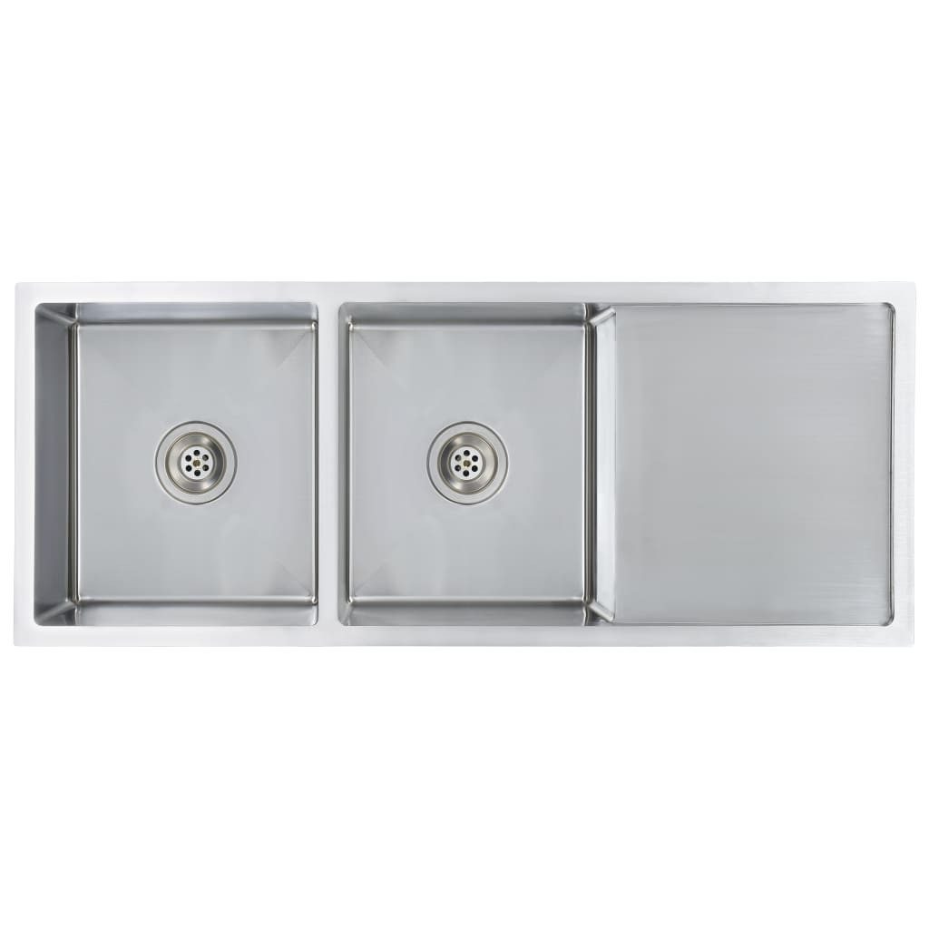 vidaXL Küchenspüle 1115 x 44 x 20 cm zwei Becken Abtropfflche Küche Spülbecken Massive, 111/44 cm