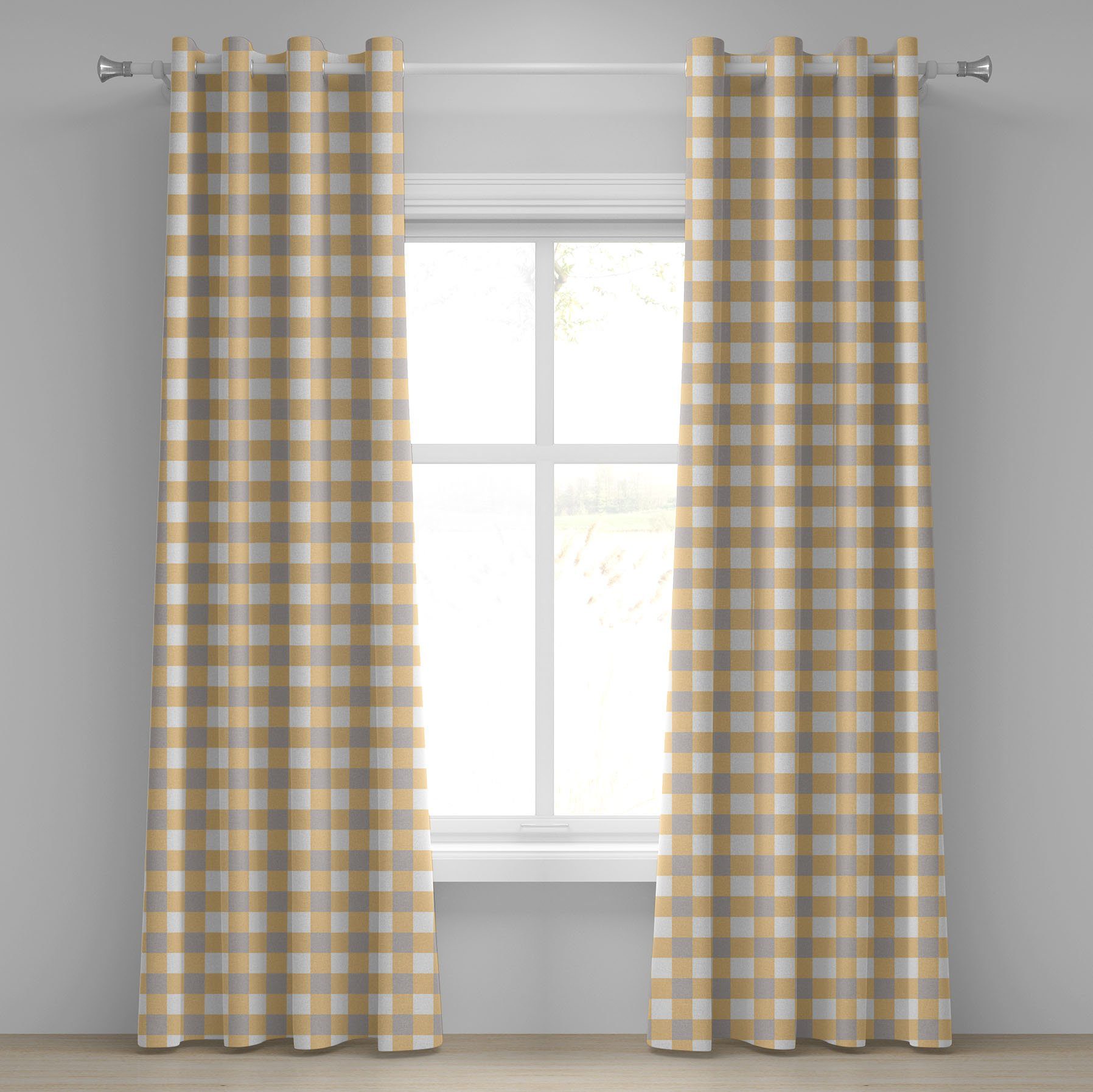 Gardine Dekorative 2-Panel-Fenstervorhänge für Schlafzimmer Wohnzimmer, Abakuhaus, Geometrisch Checkered Shabby Alt