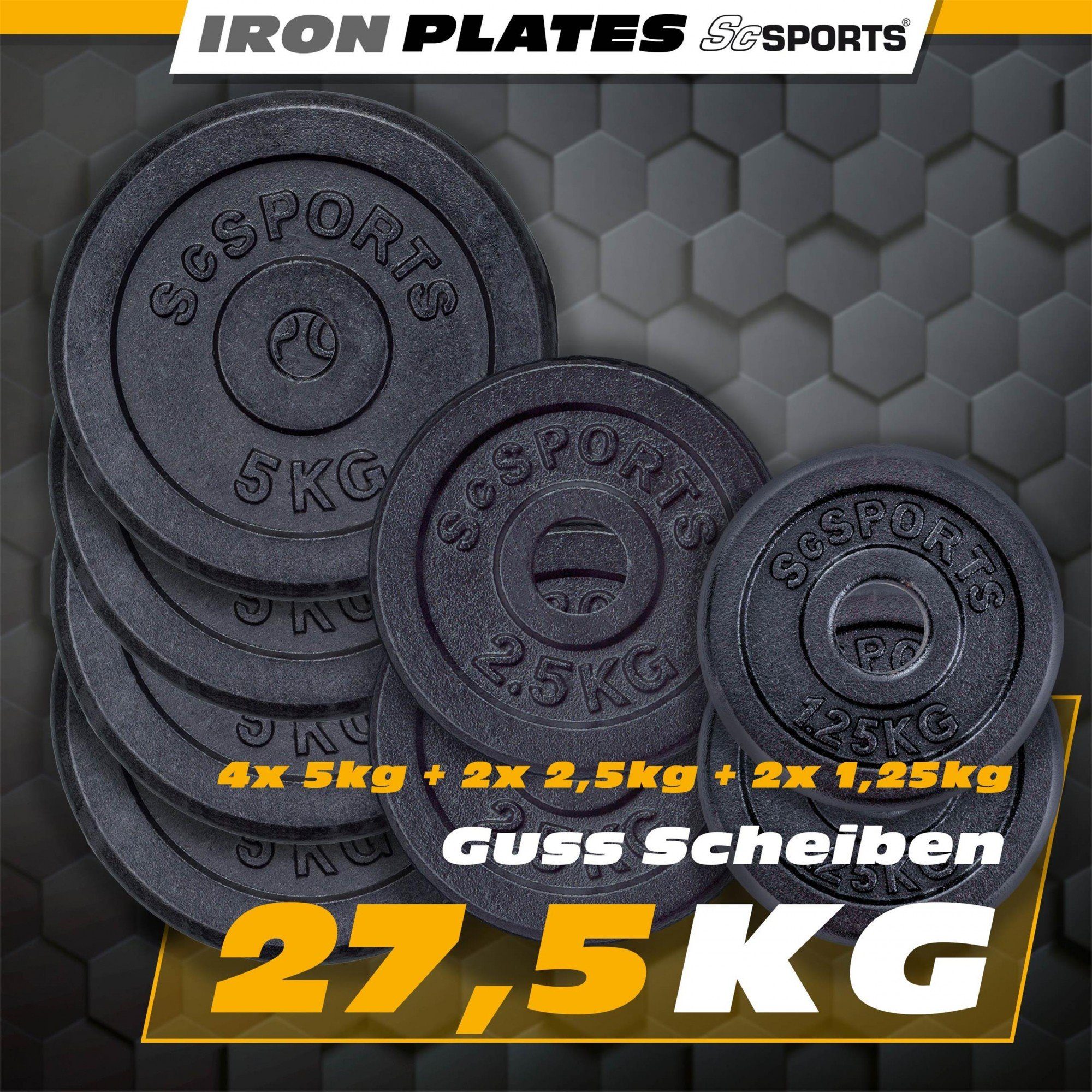 27,5 Set Gewichte, Gusseisen Gewichtsscheiben 30/31mm ScSPORTS® kg (10002528-tlg) Hantelscheiben