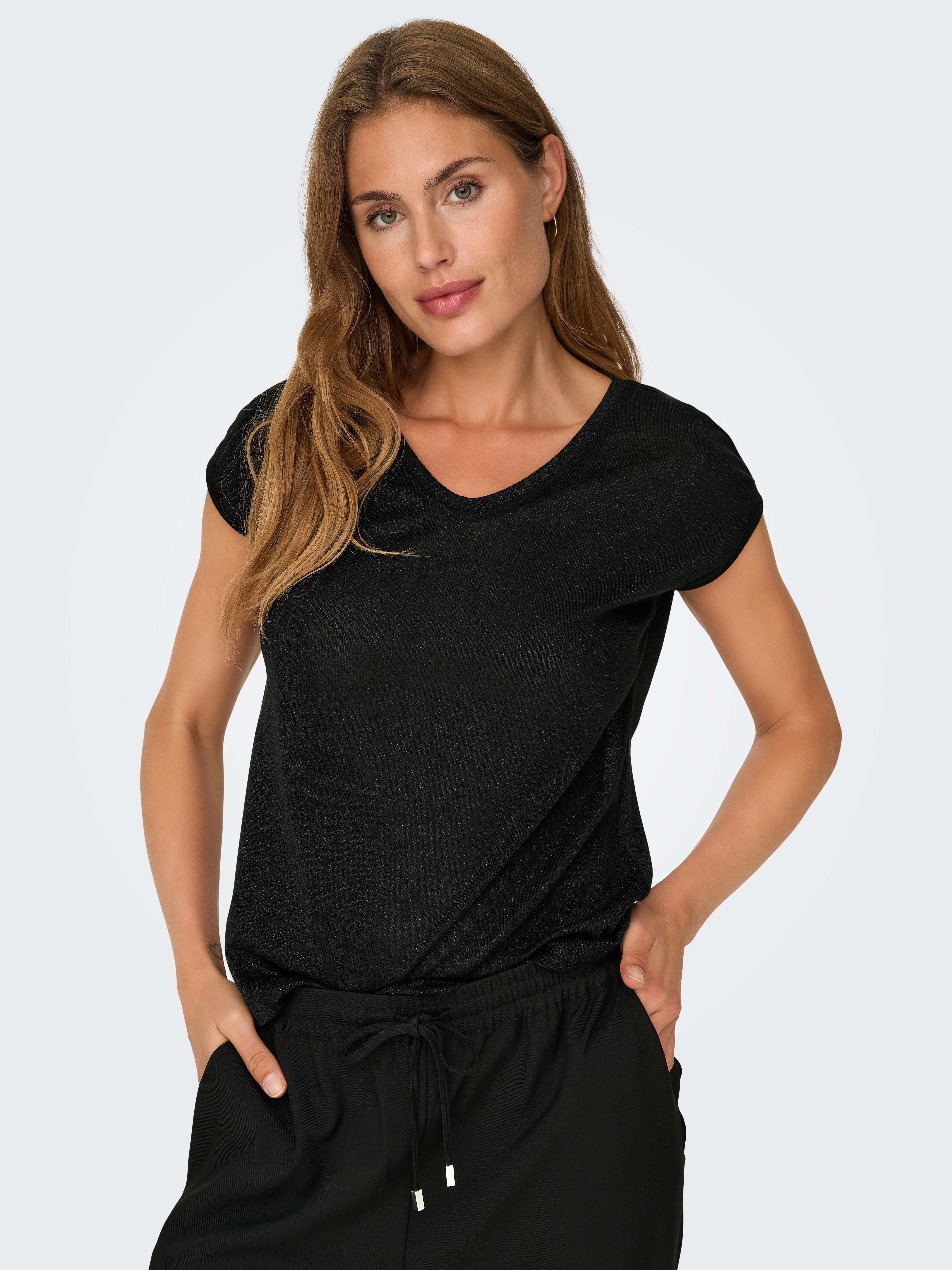 ONLY Kurzarmshirt ONLSILVERY S/S V NECK LUREX TOP JRS NOOS günstig online kaufen
