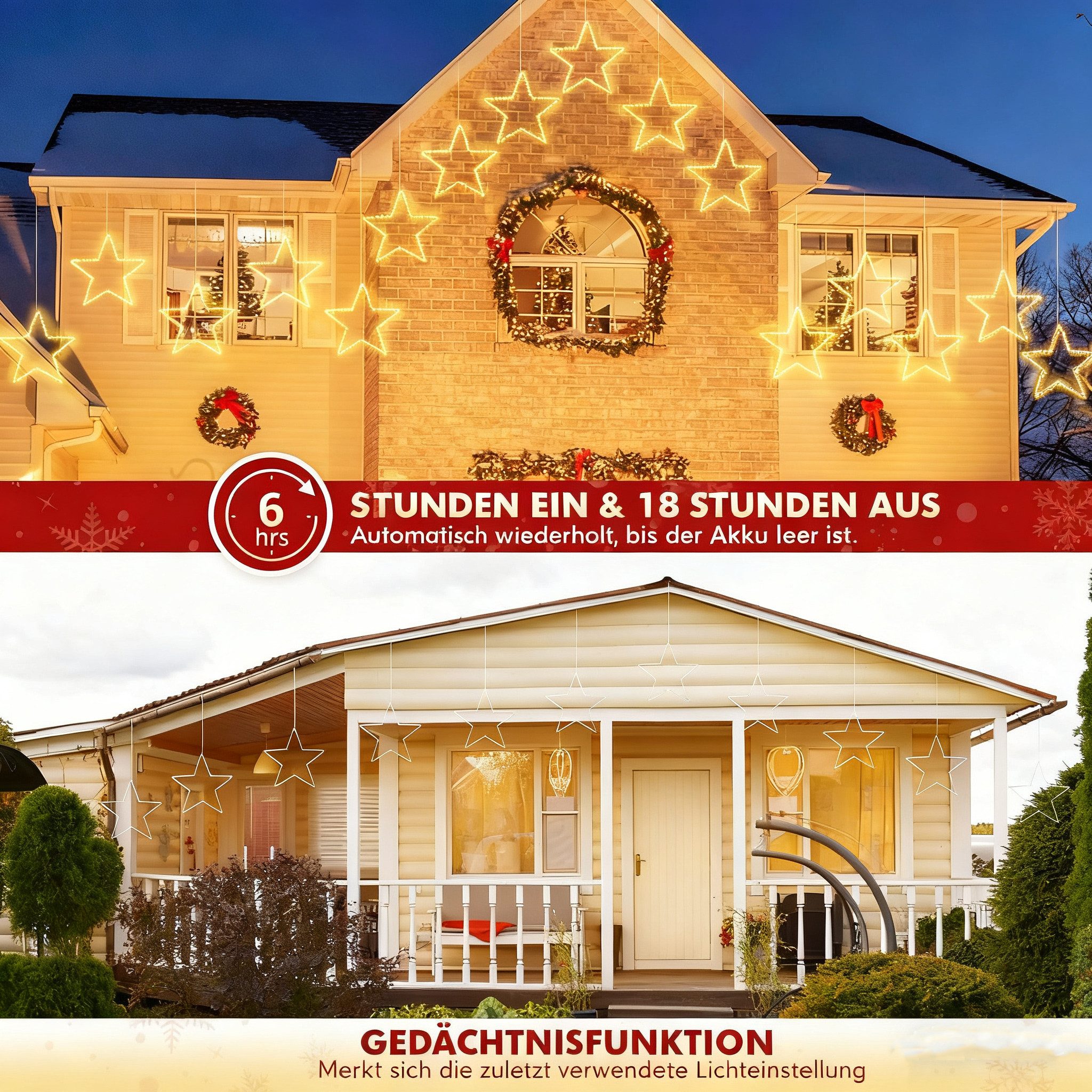 Quntis LED-Lichterkette Led weihnachtsdeko für fenster, innen/außen, weihnachtsstern, weihnachtsstern 50CM Led Stern mit Timer Memory Funktion Dekoration – Bild 4 von 5