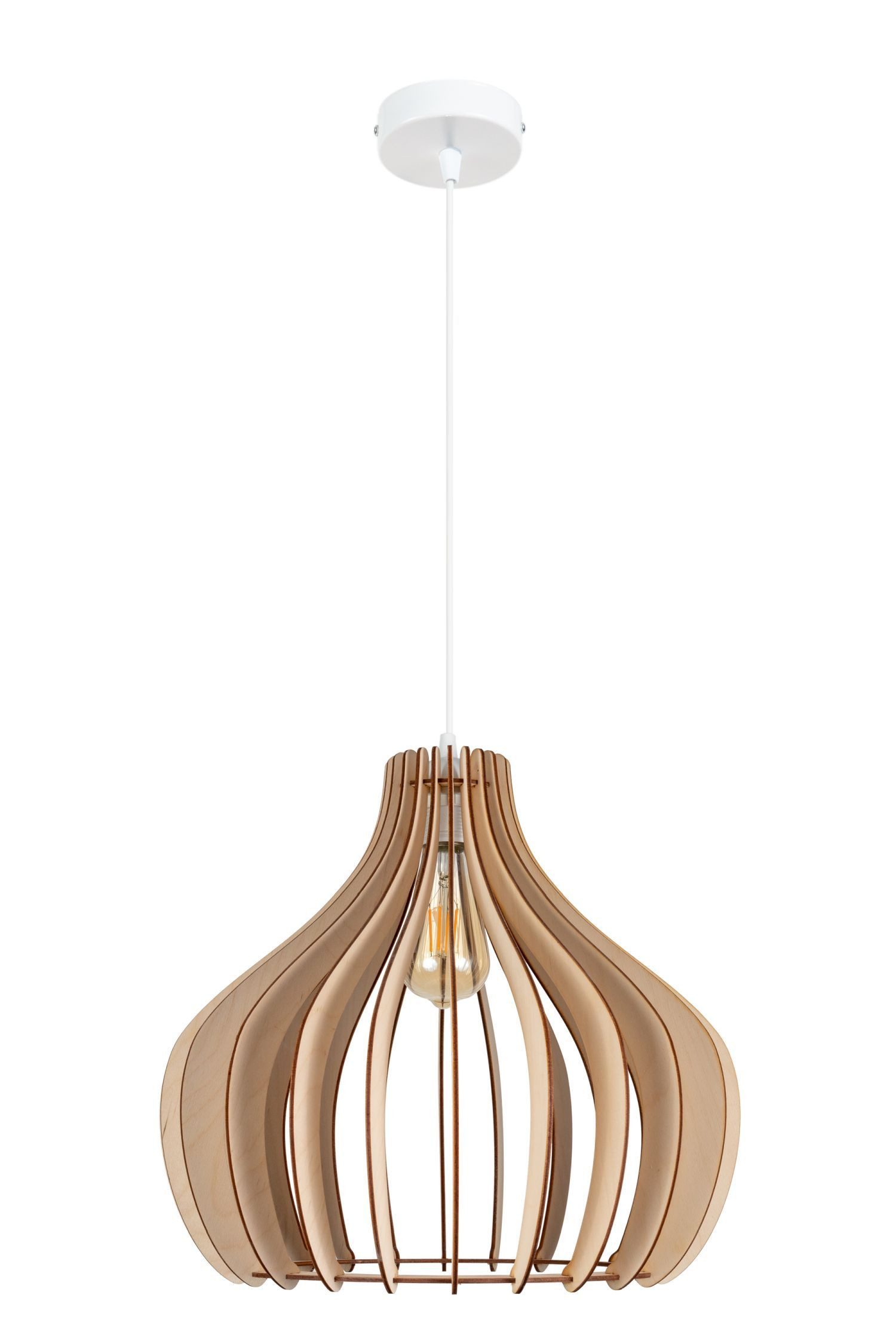 Licht-Erlebnisse Pendelleuchte ERAZ, ohne Leuchtmittel, Metall Holz E27 D: 40 cm rund H: max. 105 cm Weiß Natur Skandinavisch