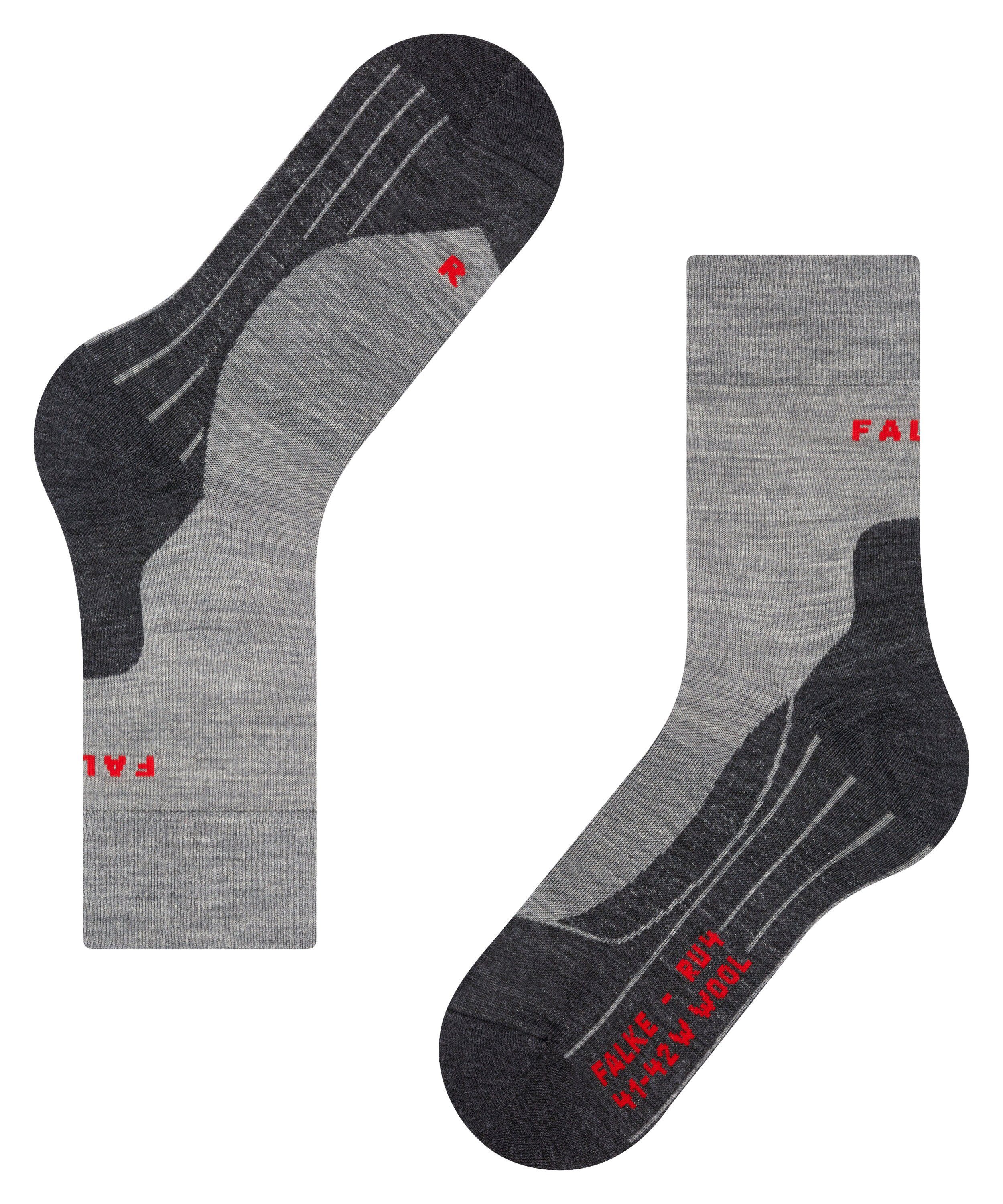 Laufsocken Laufsocke Wool mit RU4 grey leichte mel. (1-Paar) Endurance Polsterung mittlerer FALKE light (3830)