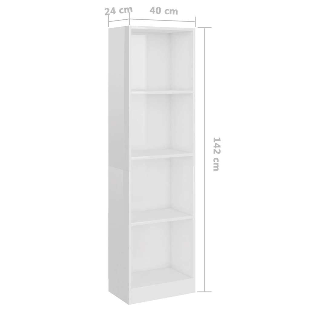 furnicato Bücherregal 4 Fächer Hochglanz-Weiß 40x24x142 cm Holzwerkstoff