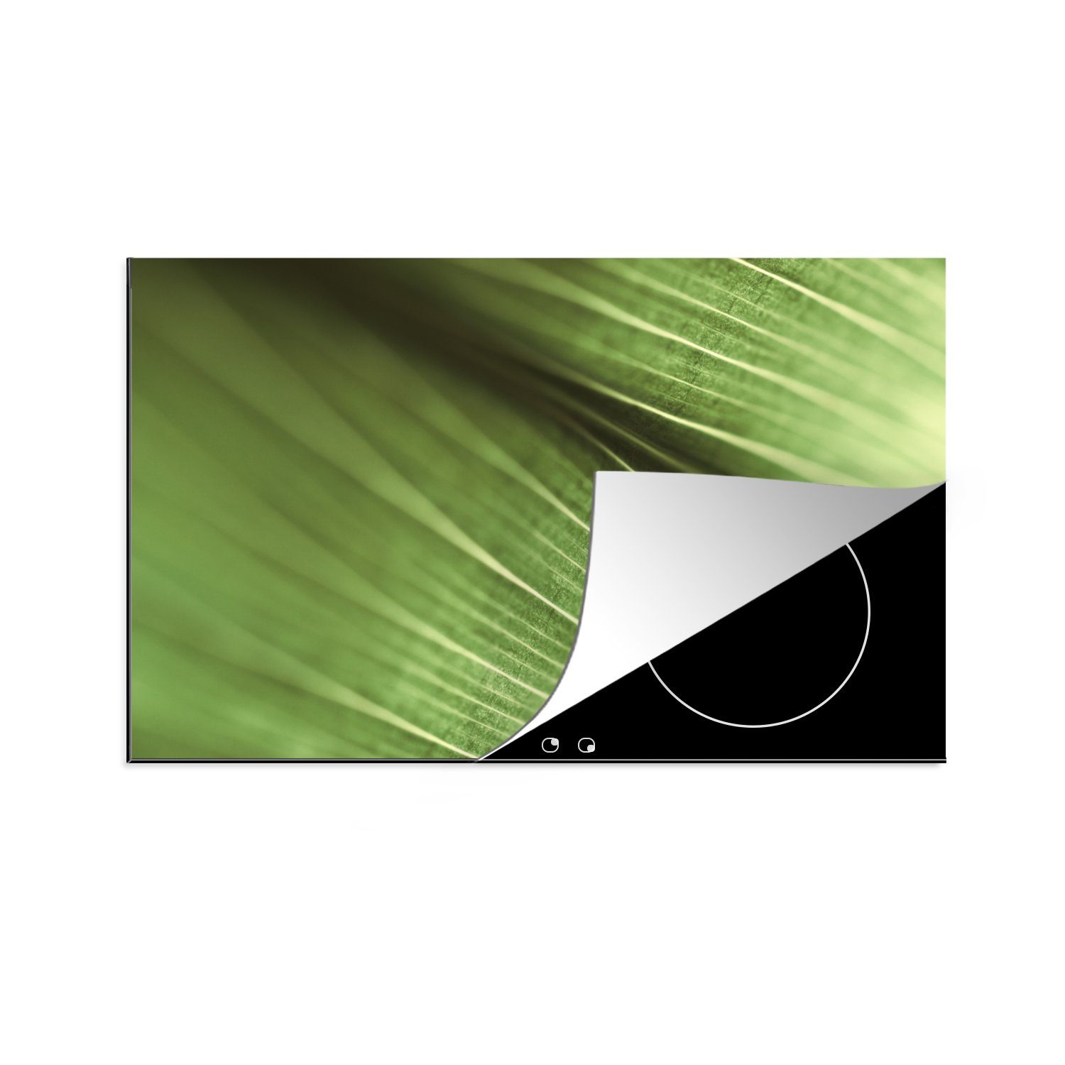 MuchoWow Herdblende-/Abdeckplatte Makroaufnahme eines grünen botanischen Blattes, Vinyl, (1 tlg), 81x52 cm, Induktionskochfeld Schutz für die küche, Ceranfeldabdeckung