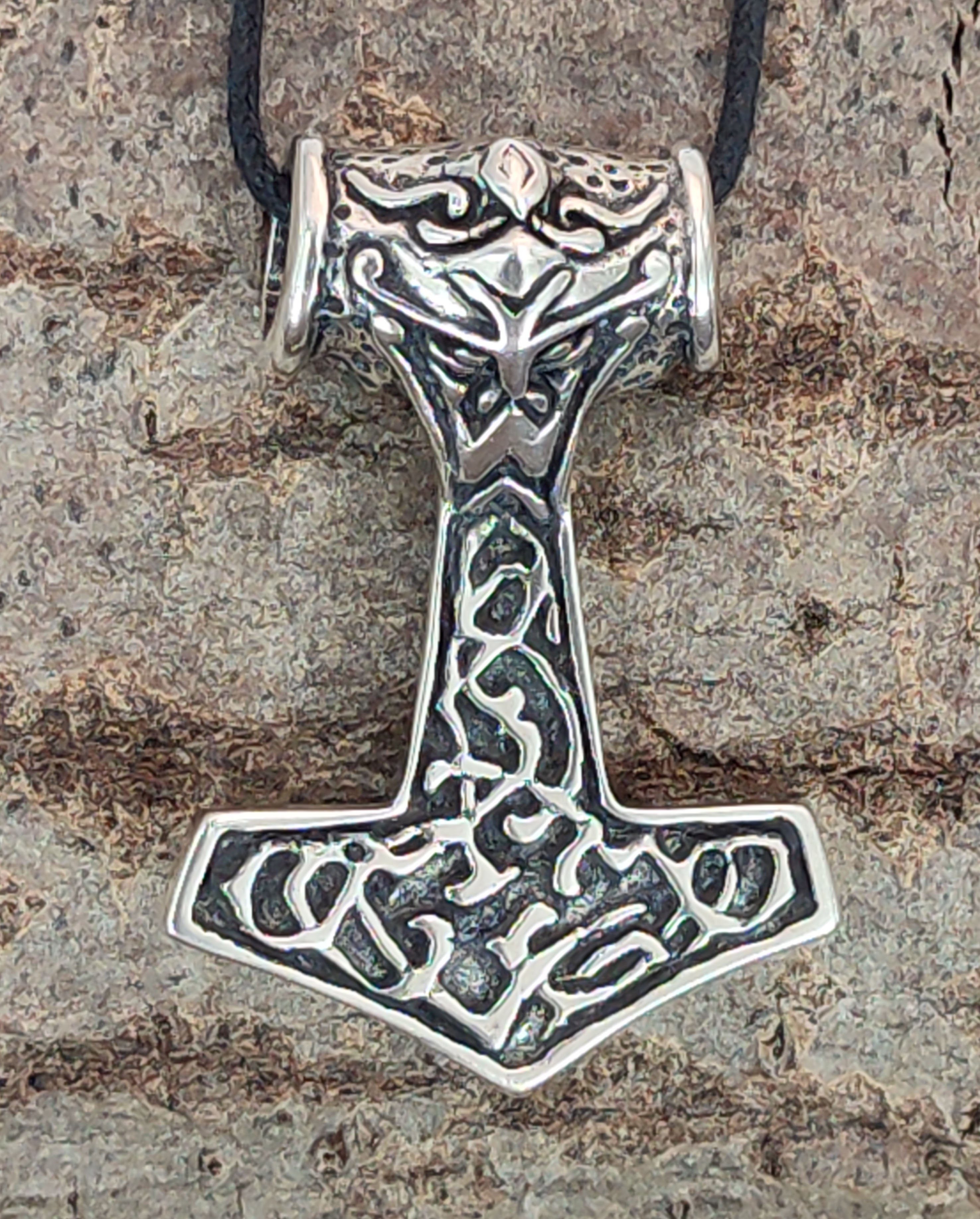 Thor 925 Thorhammer Kettenanhänger Leather großer Thorshammer Kiss Anhänger Silber of Mjölnir