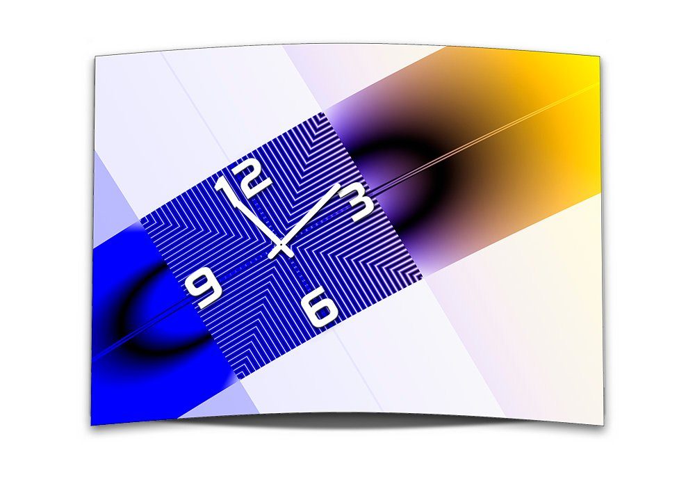 Uhrwer 4mm dixtime aus gelb Wanduhr XXL Dixtime Optik (Einzigartige abstrakt cm Alu-Dibond) 3D blau leises 3D-Optik Wanduhr 50x70