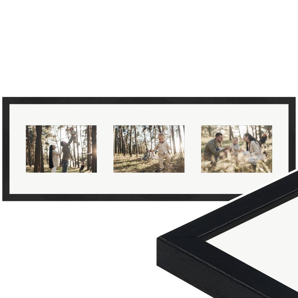 WANDStyle Galerierahmen G950 20x60 cm, für 3 Bilder, im Format 10x15 cm, aus Massivholz in der Farbe Schwarz, gemasert