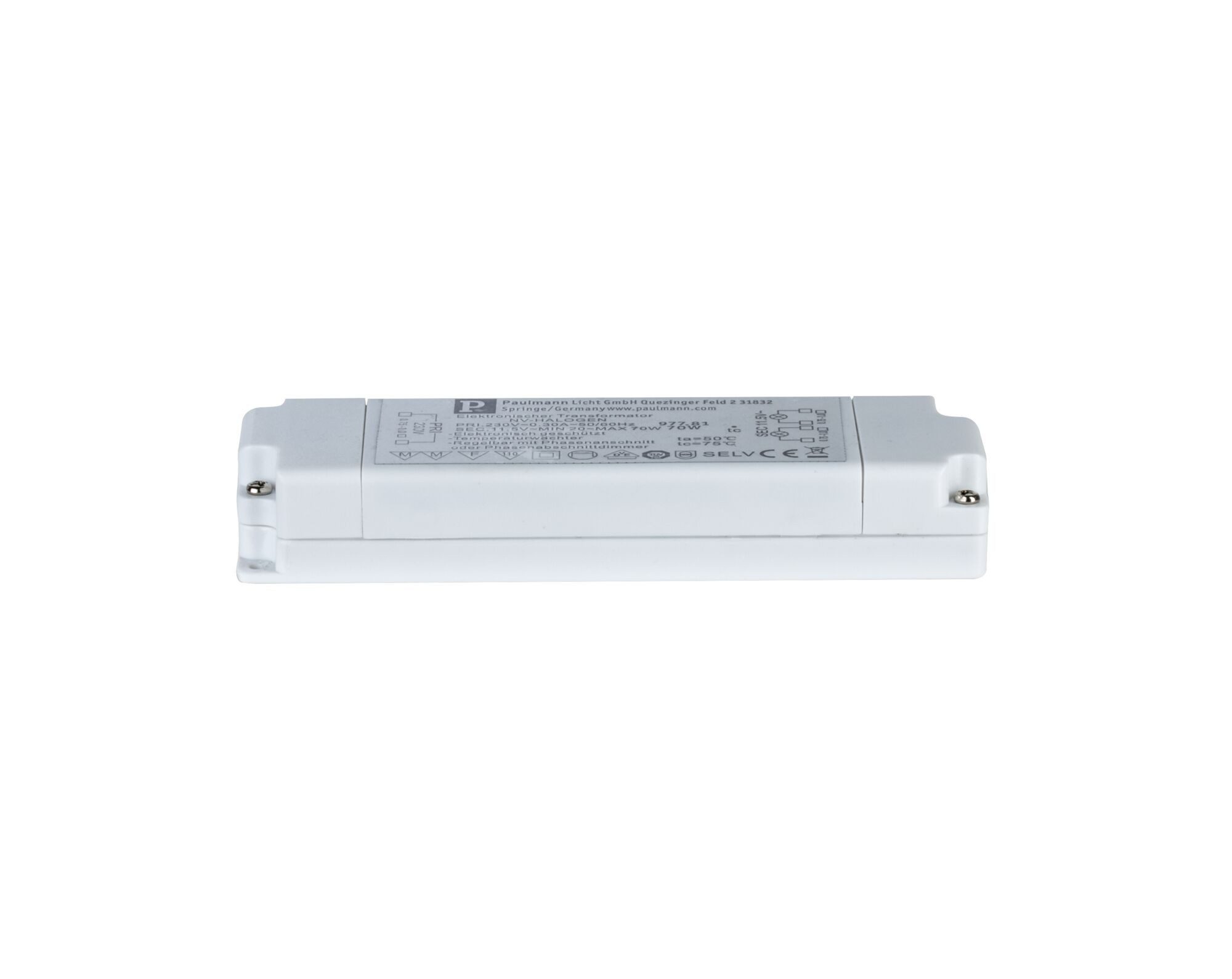 Paulmann VDE Elektroniktrafo Flat Halogen AC max. 20-70W 230/12V 70VA Weiß Trafo