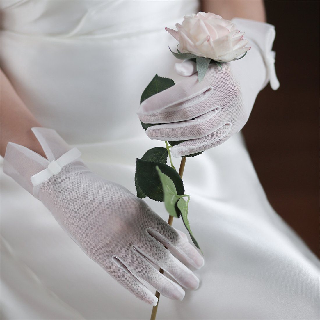 DÖRÖY Handschuhe Abendhandschuhe Weiß Party Brautkleid Handschuhe, Bogen Kurzer Kleid