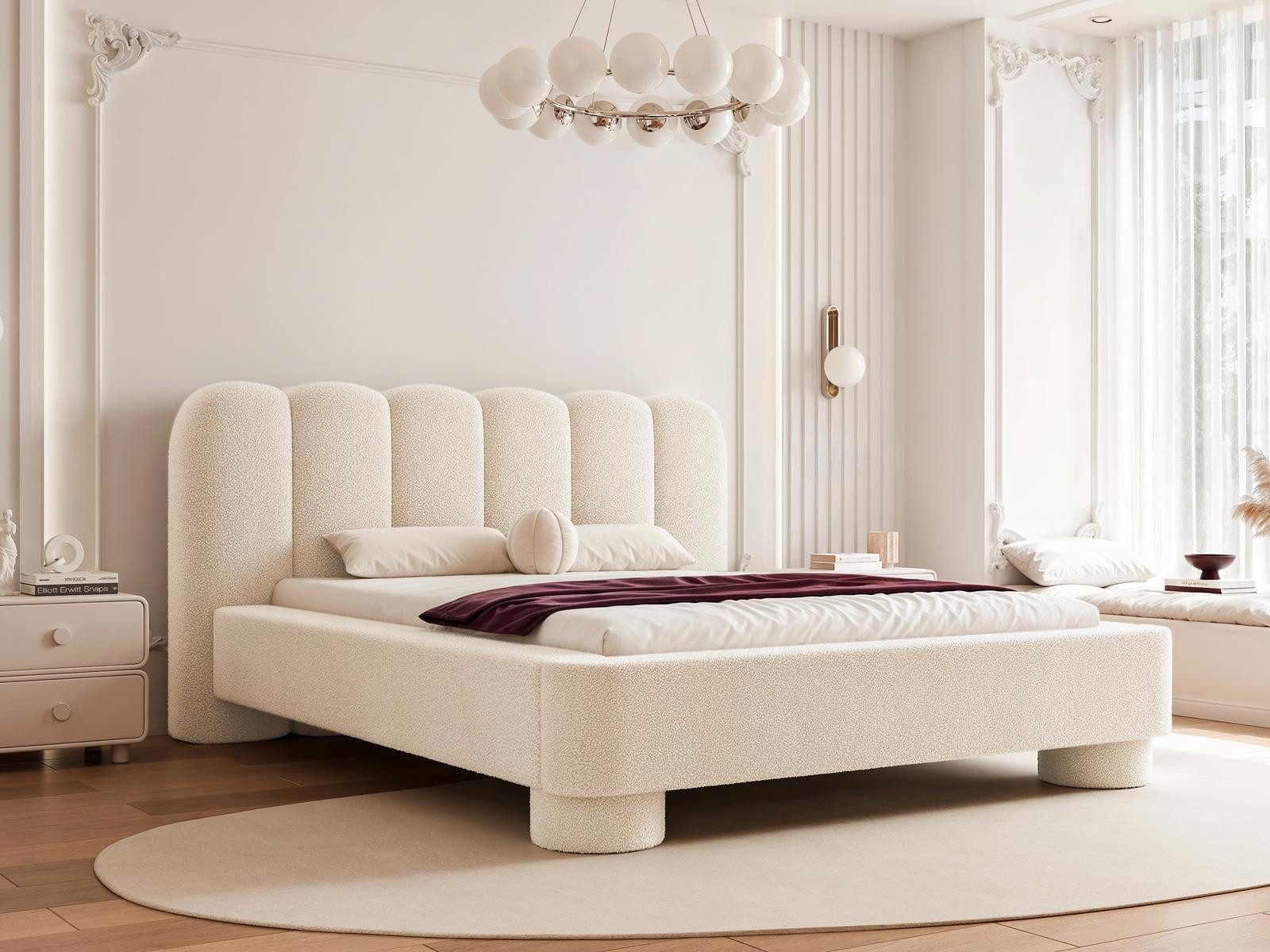 Compleo Polsterbett Polsterbett Boucle Stoff, Designerbett, Bubble bett, MADE IN EU (Japandi design), TOPSELLER, Wolkenbett modern